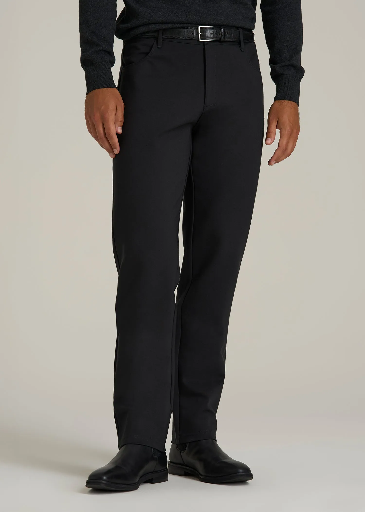Soft Flex Ponte Pants for Tall Men in Black sold by American Tall