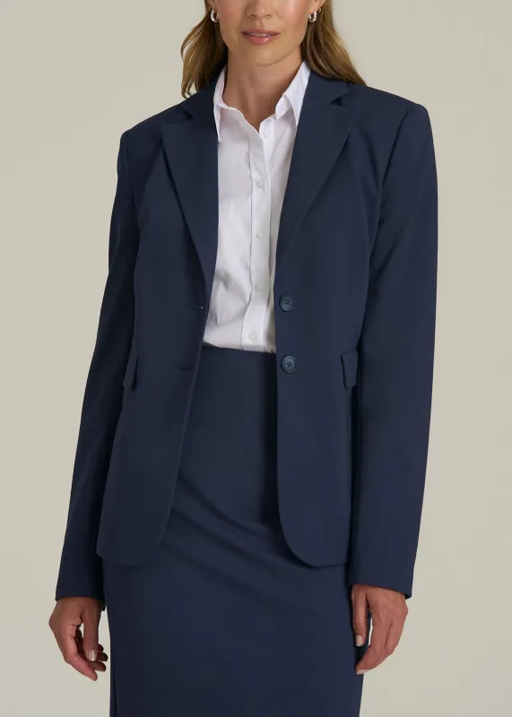 Freedom Flex Two-Button Slim-Fit Blazer for Tall Women in Navy sold by American Tall