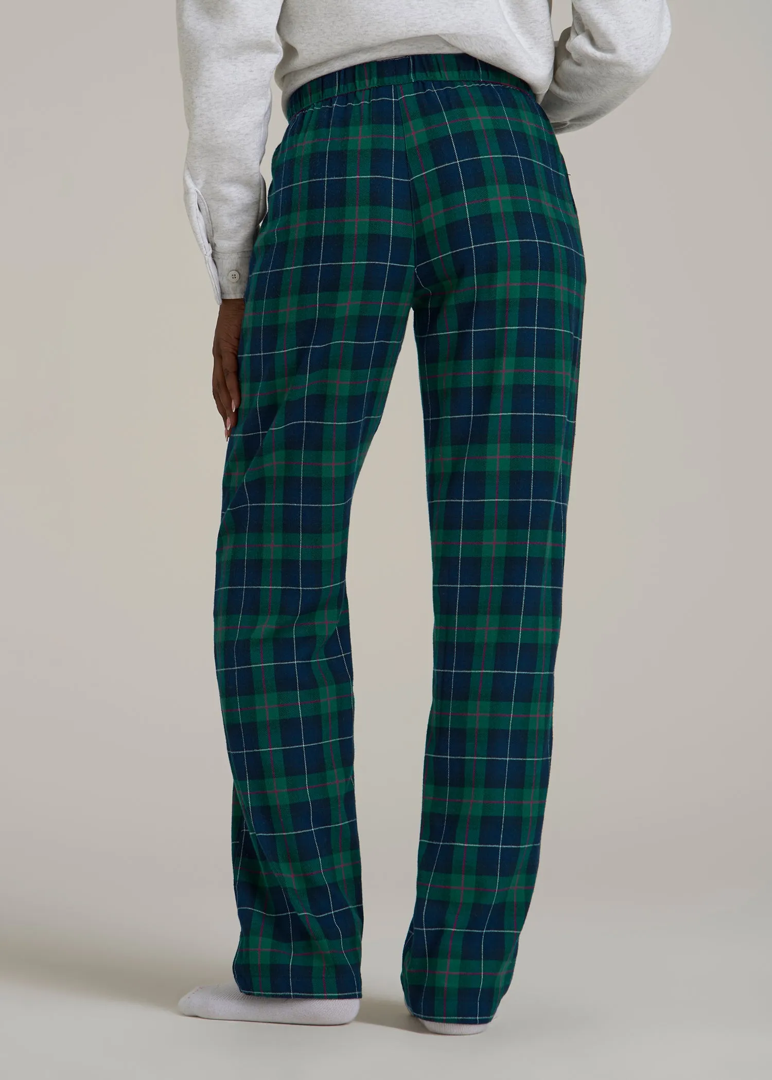 Tie Waist Flannel Pajama Pants for Tall Women in Green and Blue Plaid sold by American Tall product image thumbnail 5
