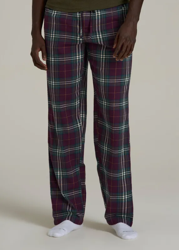 Flannel Pajama Pants for Tall Men in Maroon Plaid sold by American Tall