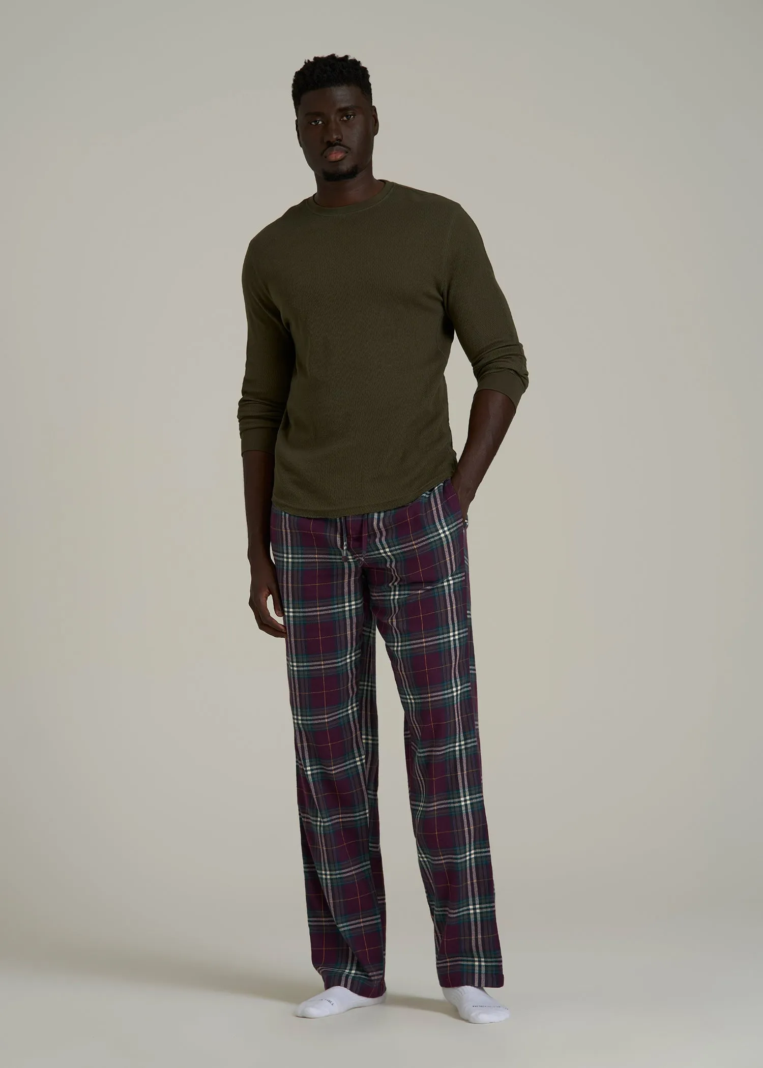 Flannel Pajama Pants for Tall Men in Maroon Plaid sold by American Tall product image thumbnail 4