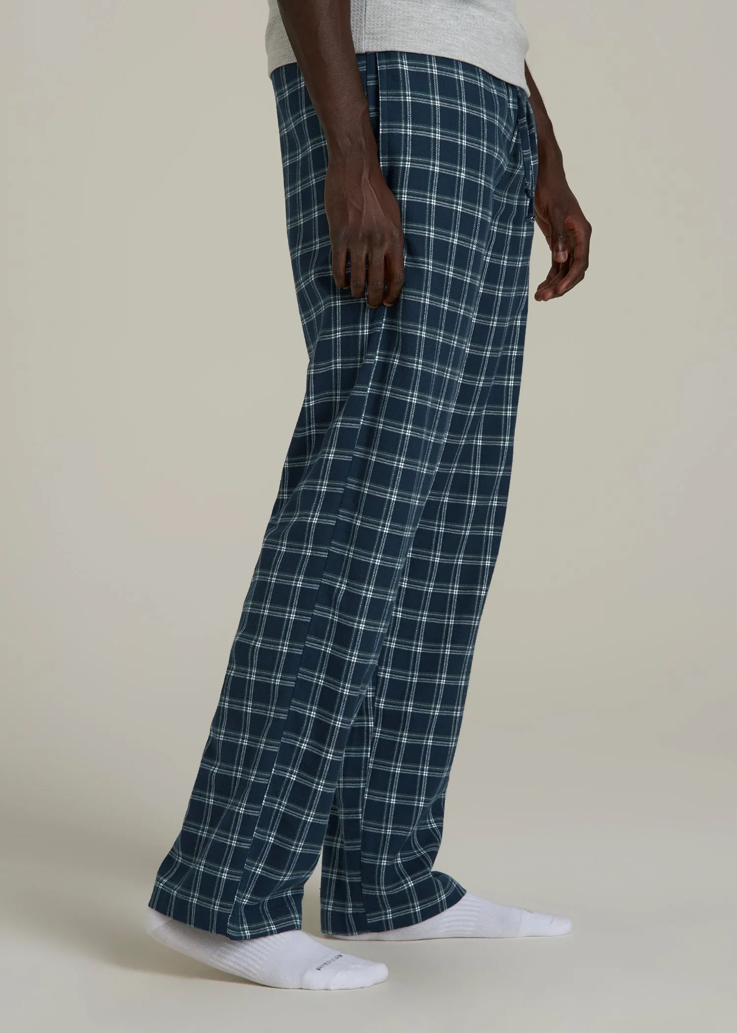 Flannel Pajama Pants for Tall Men in Navy Windowpane sold by American Tall product image thumbnail 3