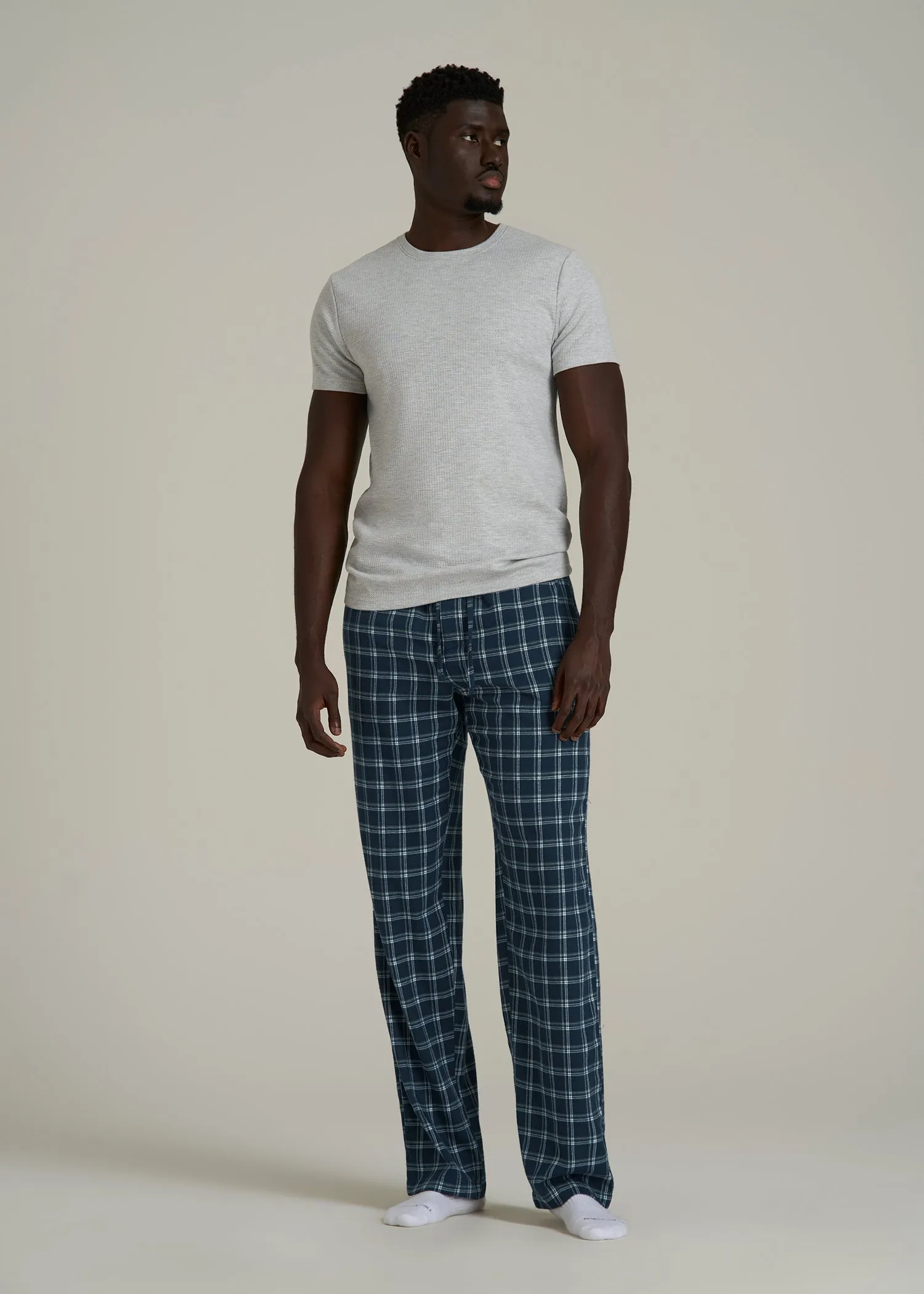 Flannel Pajama Pants for Tall Men in Navy Windowpane sold by American Tall product image thumbnail 4