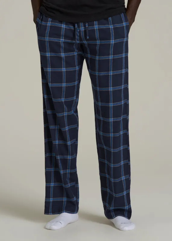 Flannel Pajama Pants for Tall Men in Navy and Blue Windowpane sold by American Tall