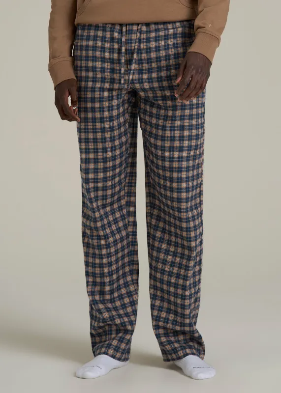 Flannel Pajama Pants for Tall Men in Navy and Woodsmoke Check sold by American Tall
