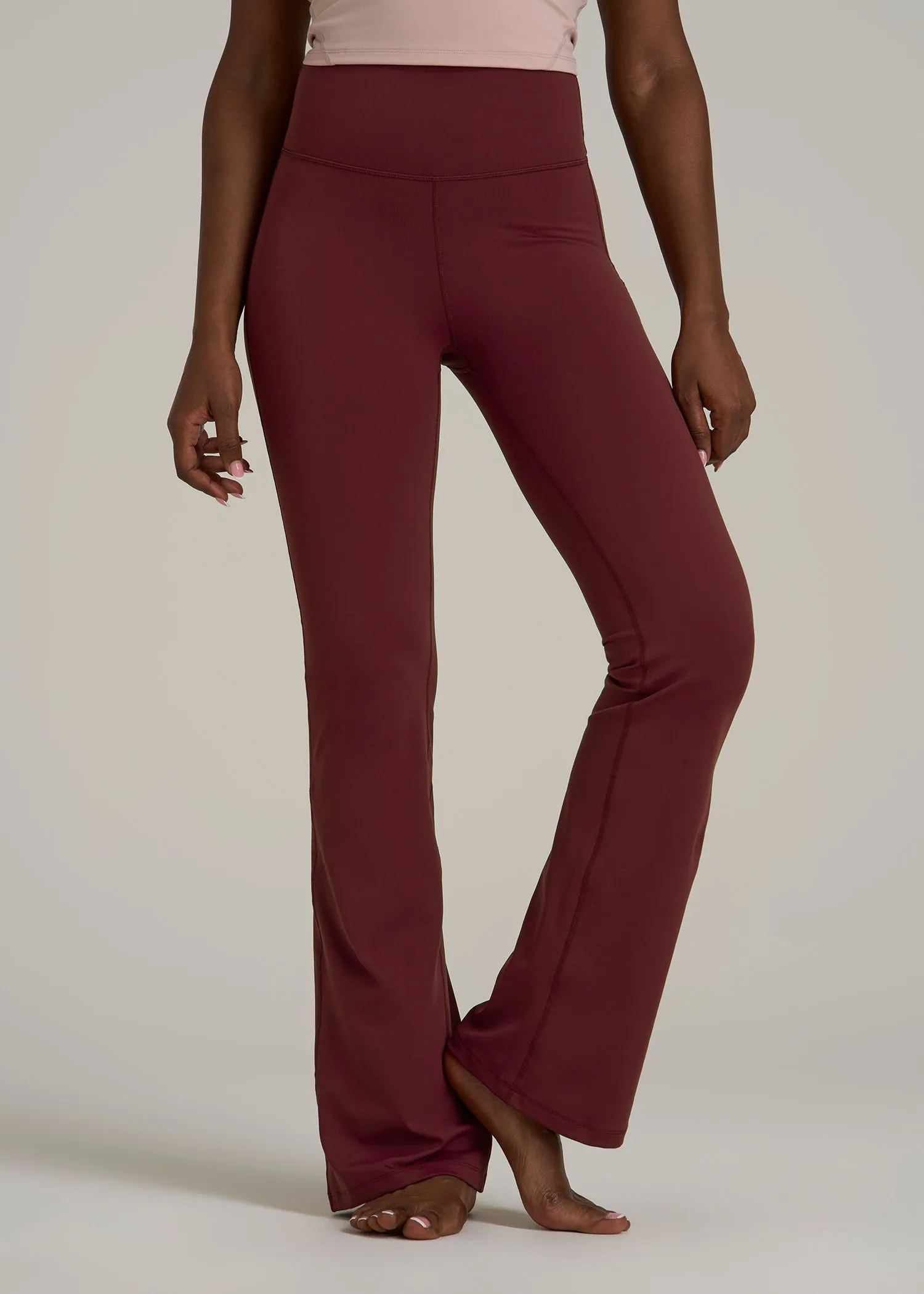 Balance Flare Yoga Pants for Tall Women in Tawny Port sold by American Tall