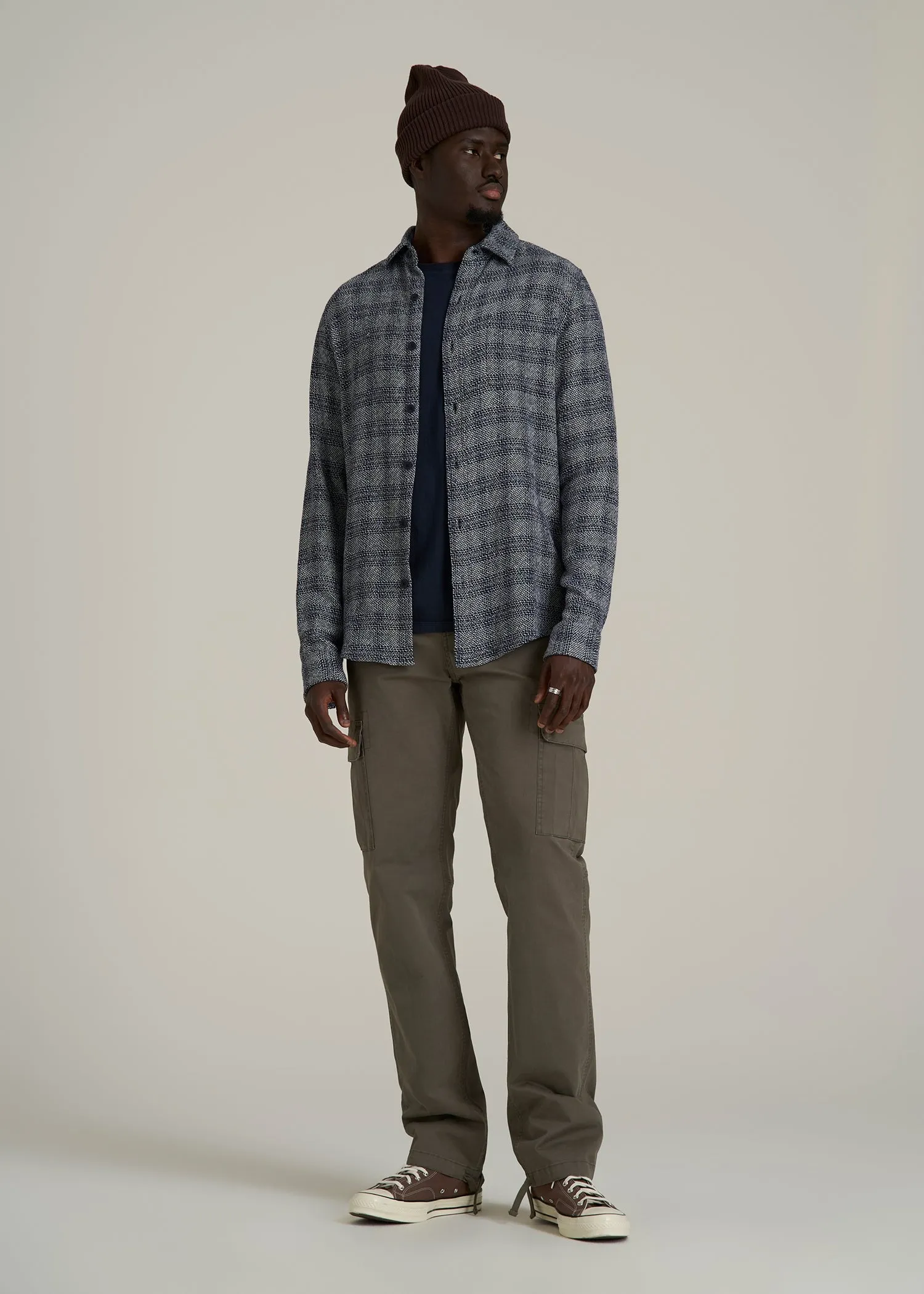 Lightweight Woven Overshirt for Tall Men in Navy Textured Grid sold by American Tall product image thumbnail 4