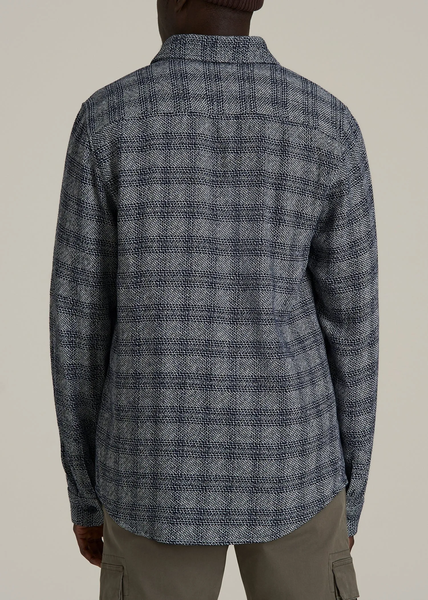 Lightweight Woven Overshirt for Tall Men in Navy Textured Grid sold by American Tall product image thumbnail 5