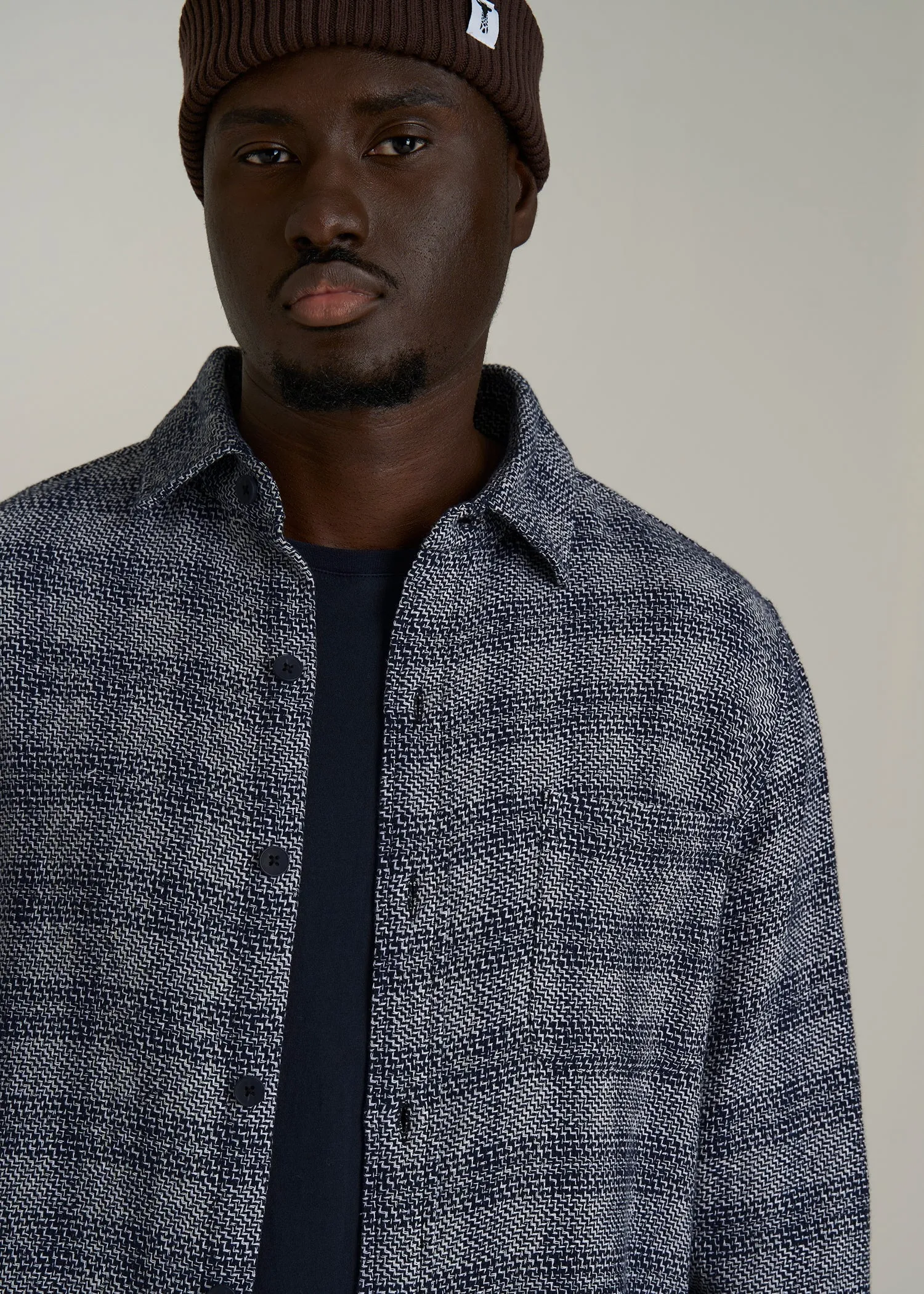 Lightweight Woven Overshirt for Tall Men in Navy Textured Grid sold by American Tall product image thumbnail 2