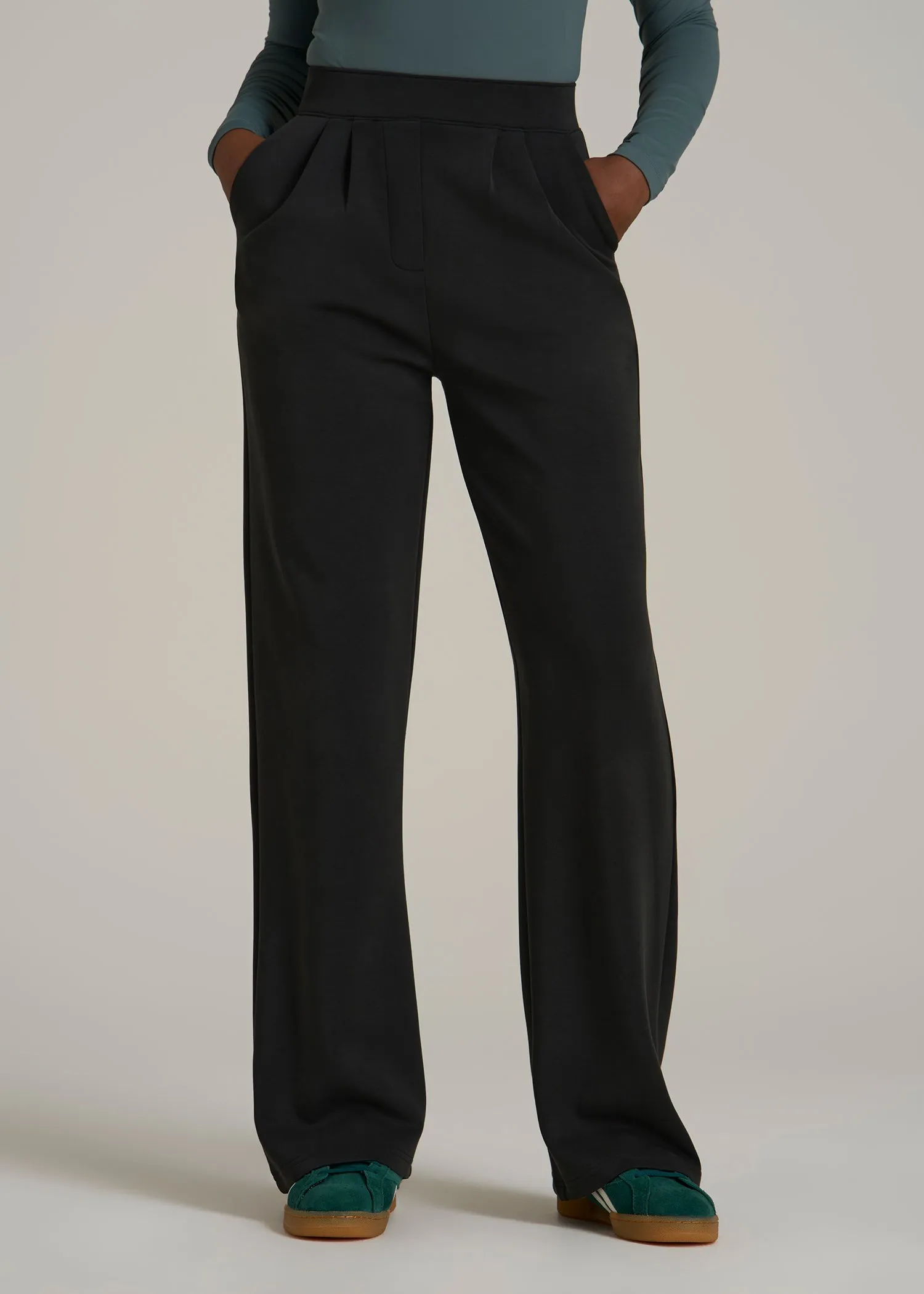 Soft Motion Pleated Wide Leg Pant for Tall Women in Black sold by American Tall