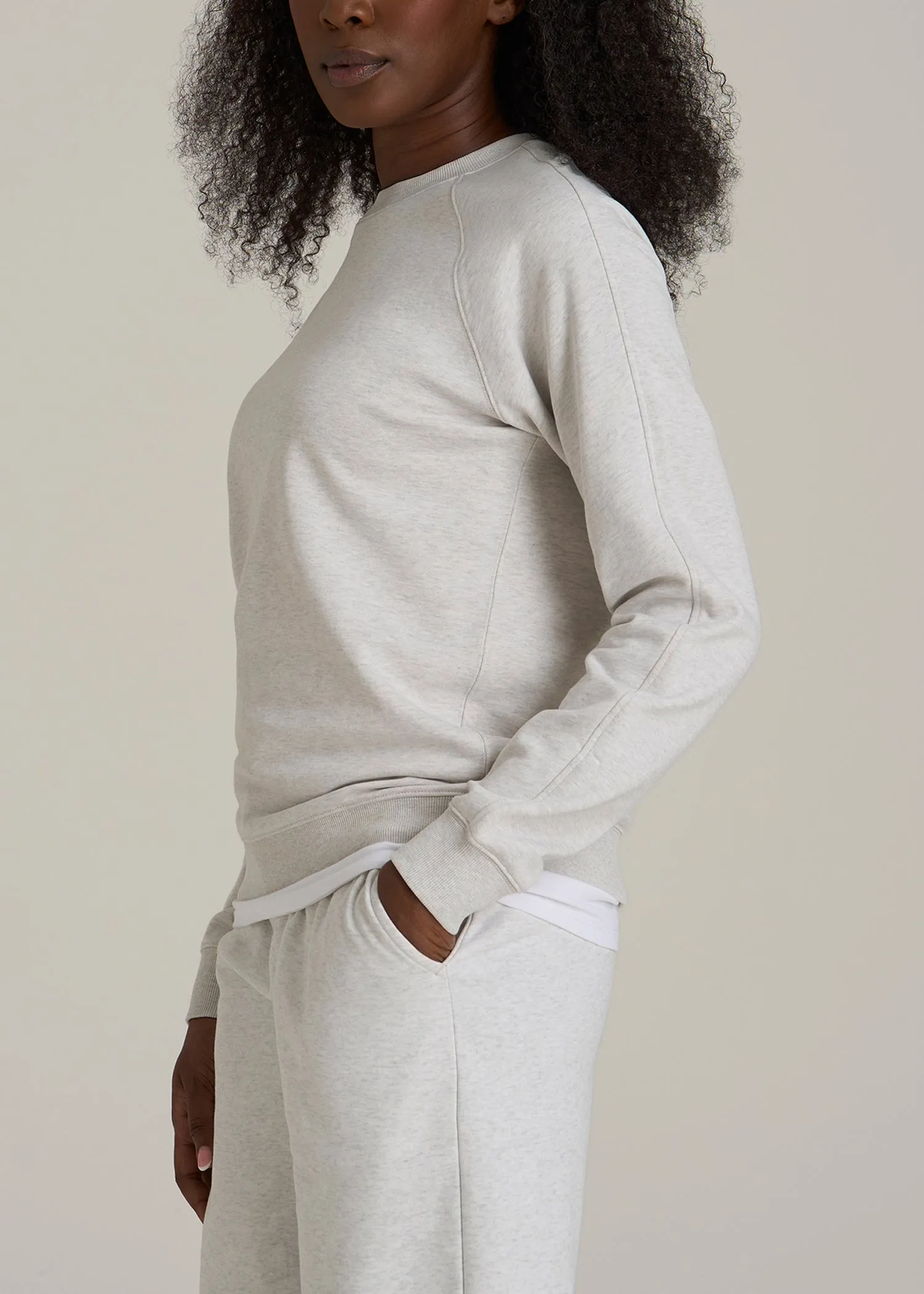 French Terry Crewneck Sweatshirt for Tall Women in Heather Cloud White sold by American Tall product image thumbnail 3