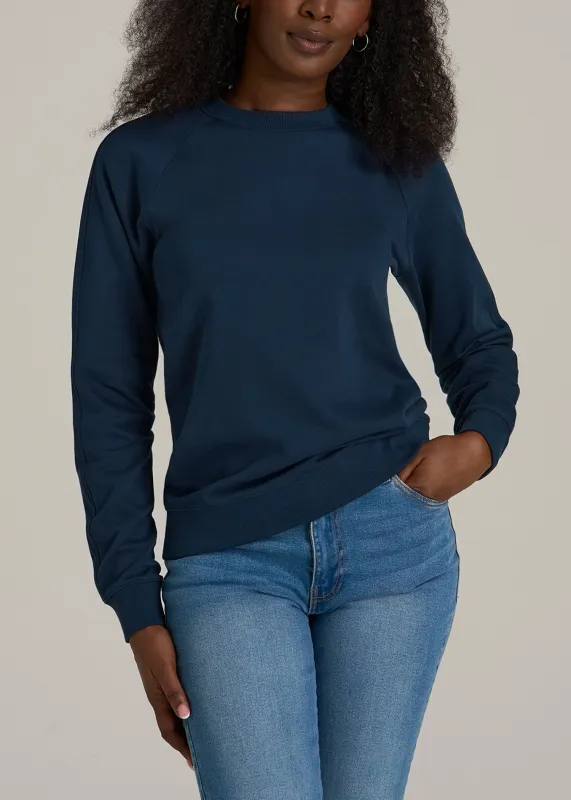 French Terry Crewneck Sweatshirt for Tall Women in Navy Blue sold by American Tall