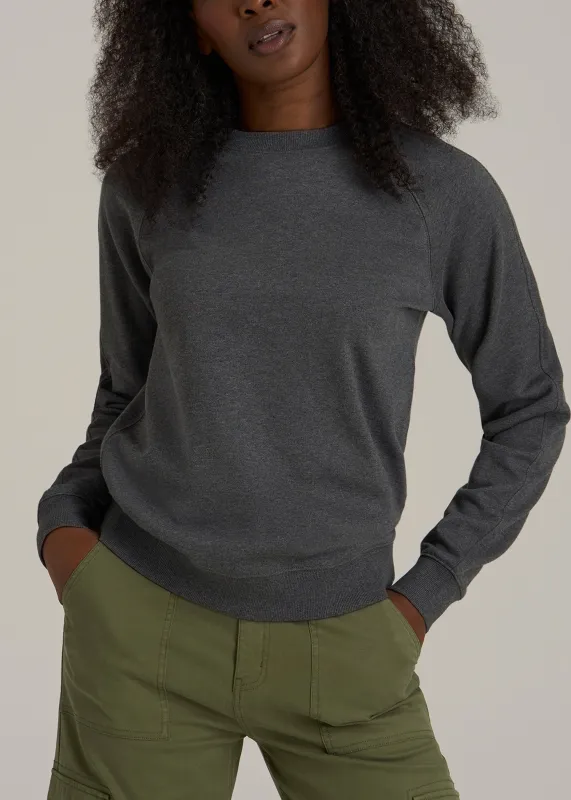 French Terry Crewneck Sweatshirt for Tall Women in Charcoal Mix sold by American Tall