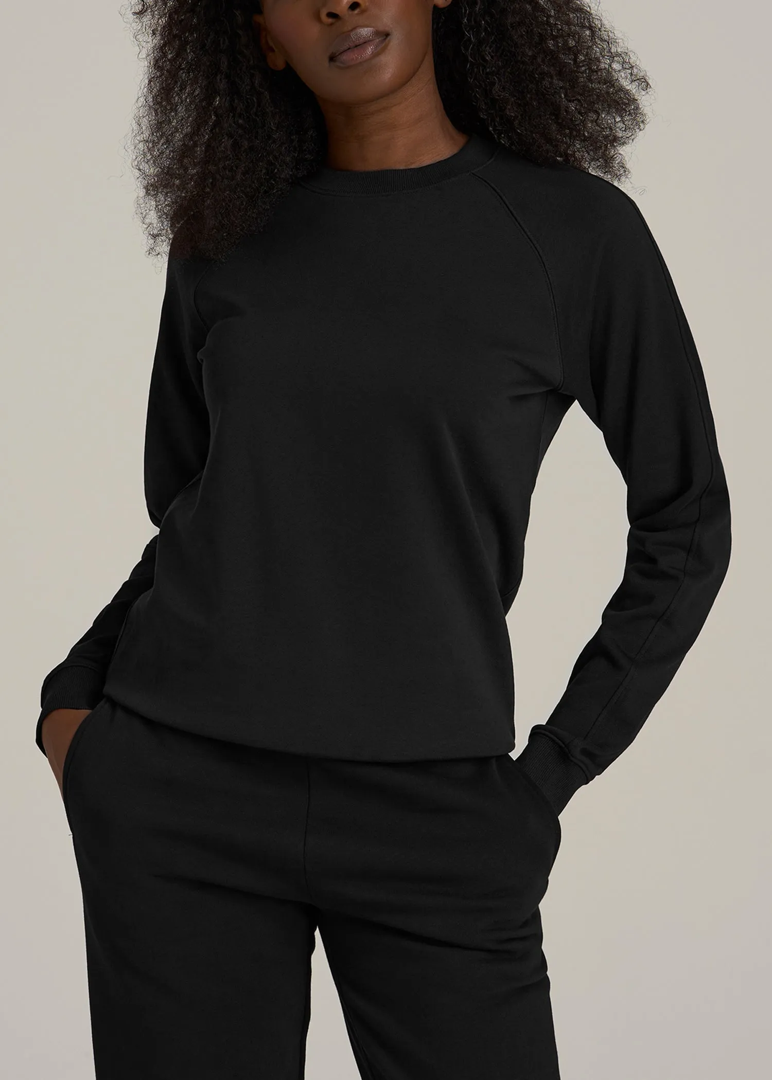 French Terry Crewneck Sweatshirt for Tall Women in Black sold by American Tall