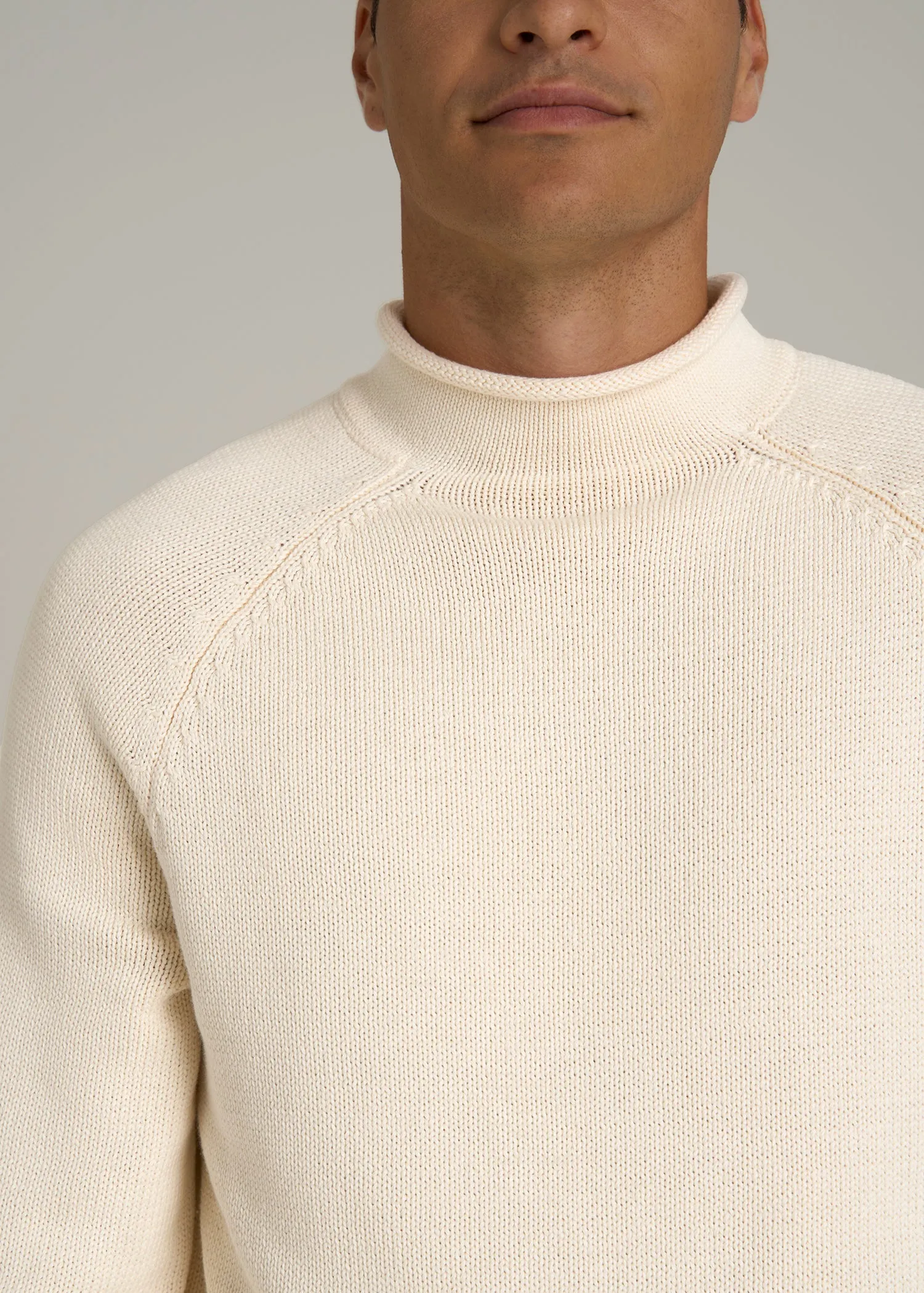 Fisherman Knit Rolled Mock Neck Sweater for Tall Men in Natural sold by American Tall product image thumbnail 2