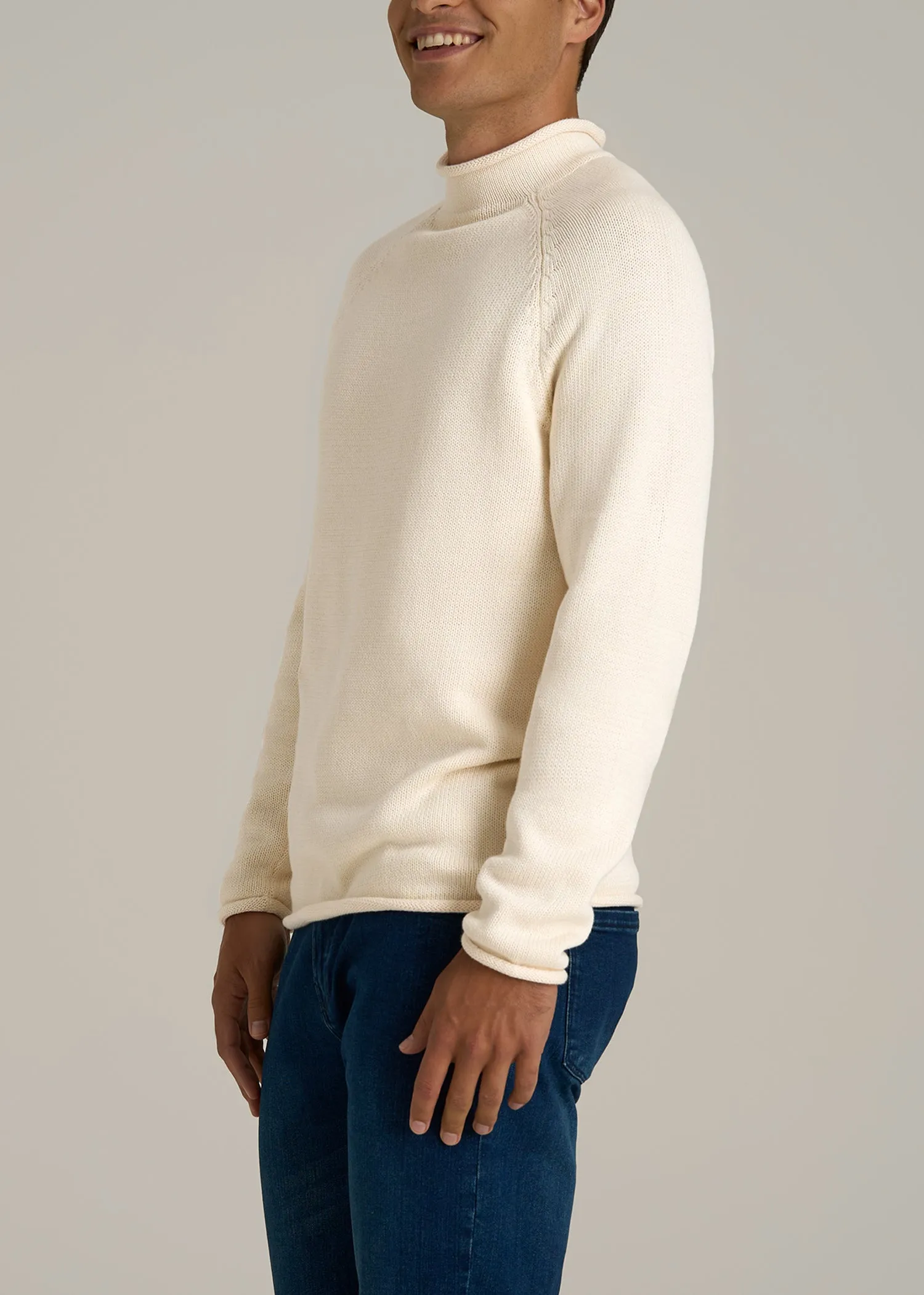 Fisherman Knit Rolled Mock Neck Sweater for Tall Men in Natural sold by American Tall product image thumbnail 3