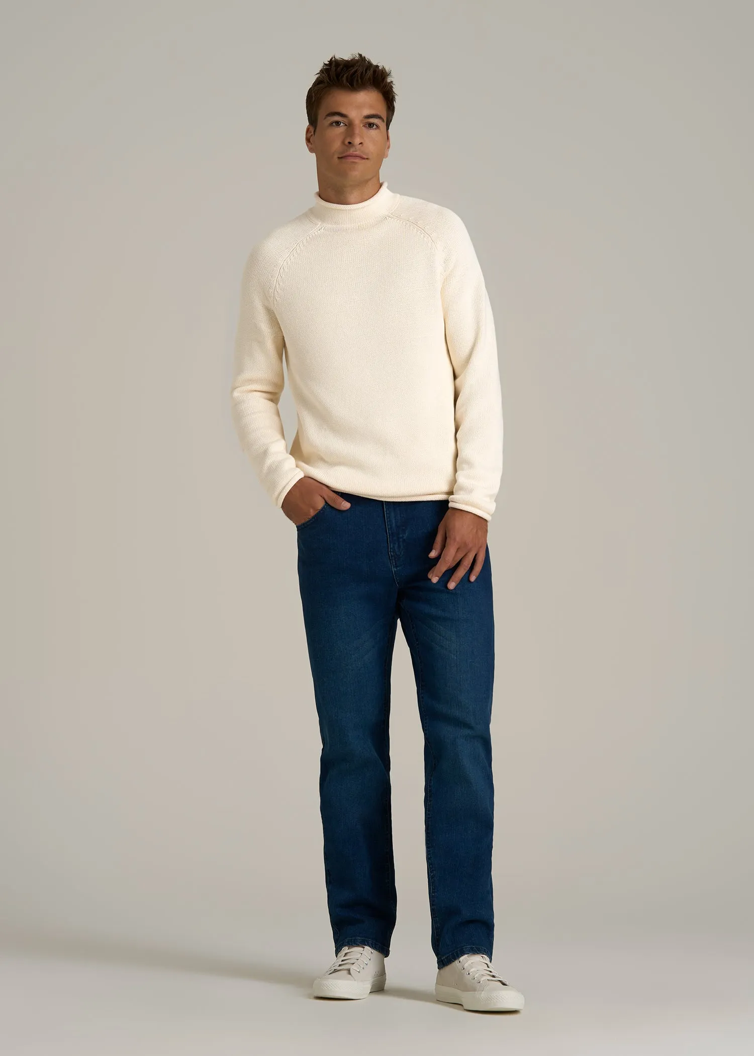 Fisherman Knit Rolled Mock Neck Sweater for Tall Men in Natural sold by American Tall product image thumbnail 4