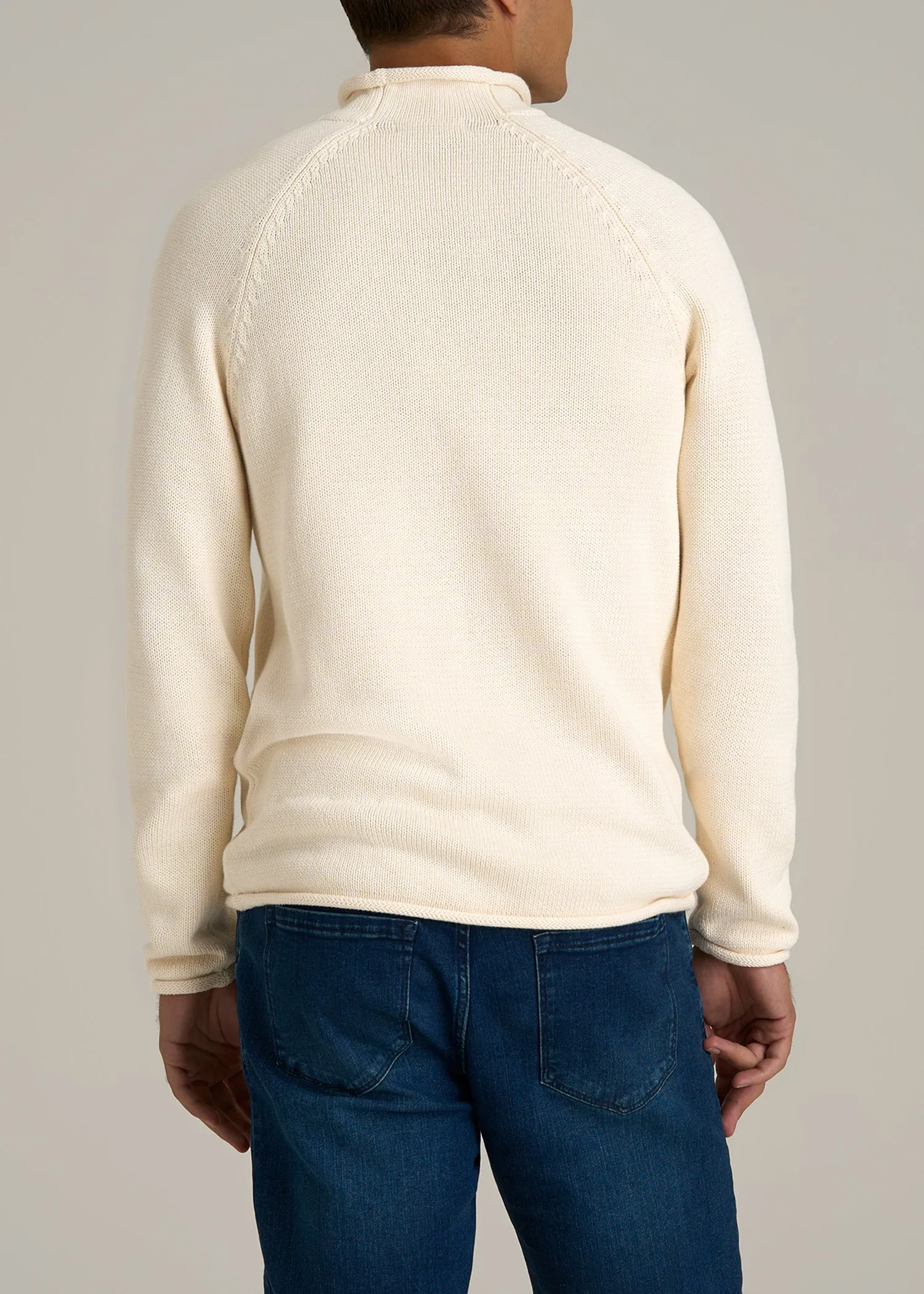 Fisherman Knit Rolled Mock Neck Sweater for Tall Men in Natural sold by American Tall product image thumbnail 5