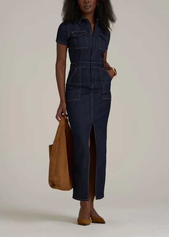 Maxi Denim Dress for Tall Women in Rinse Wash sold by American Tall