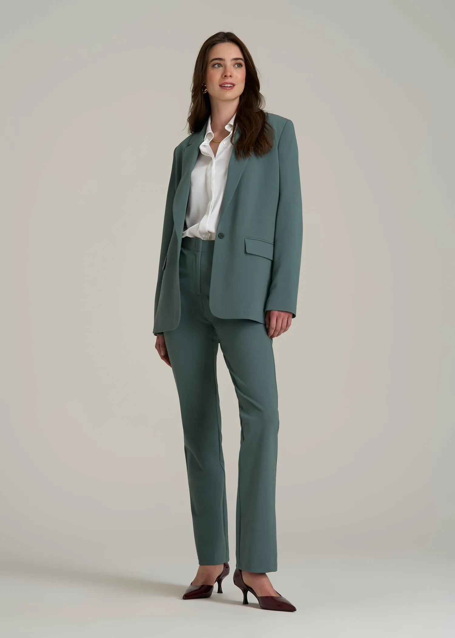 Boyfriend Fit Single-Button Blazer for Tall Women in Balsam Green sold by American Tall product image thumbnail 4