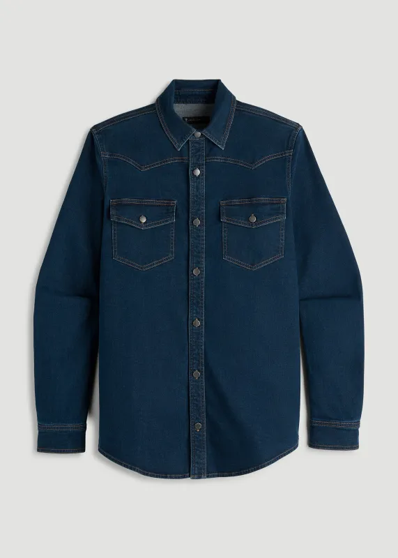 Western Denim Shirt for Tall Men in Indigo Dusk sold by American Tall