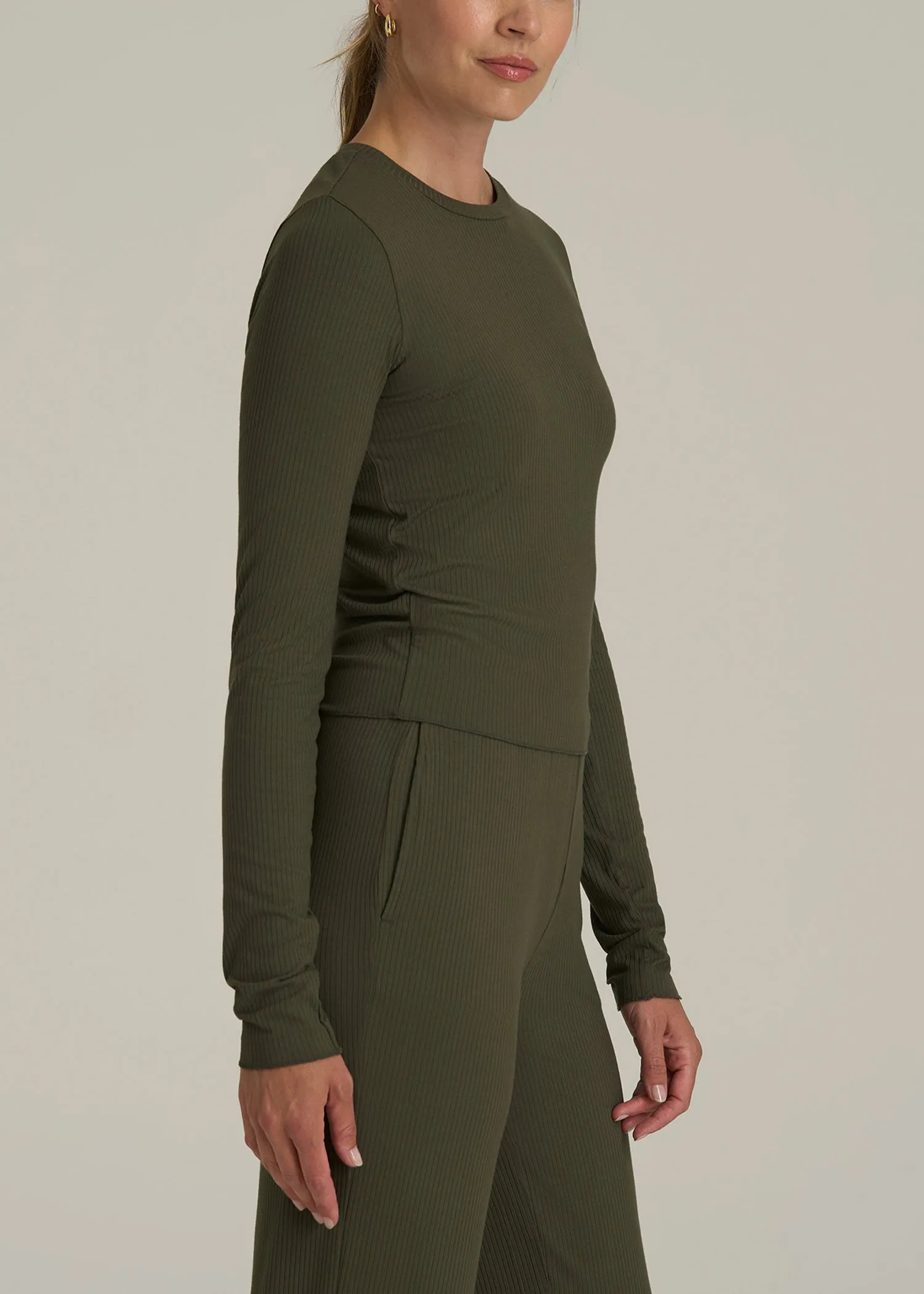Lightweight Ribbed Cropped Lounge Shirt for Tall Women in Forest Night sold by American Tall product image thumbnail 3