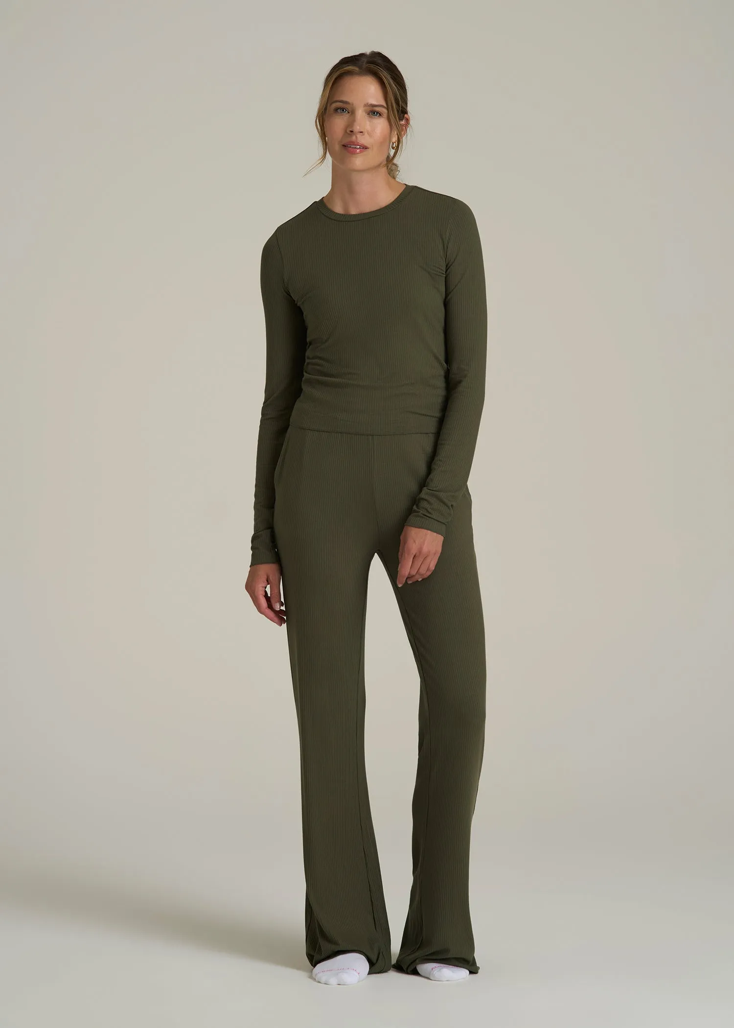 Lightweight Ribbed Cropped Lounge Shirt for Tall Women in Forest Night sold by American Tall product image thumbnail 4