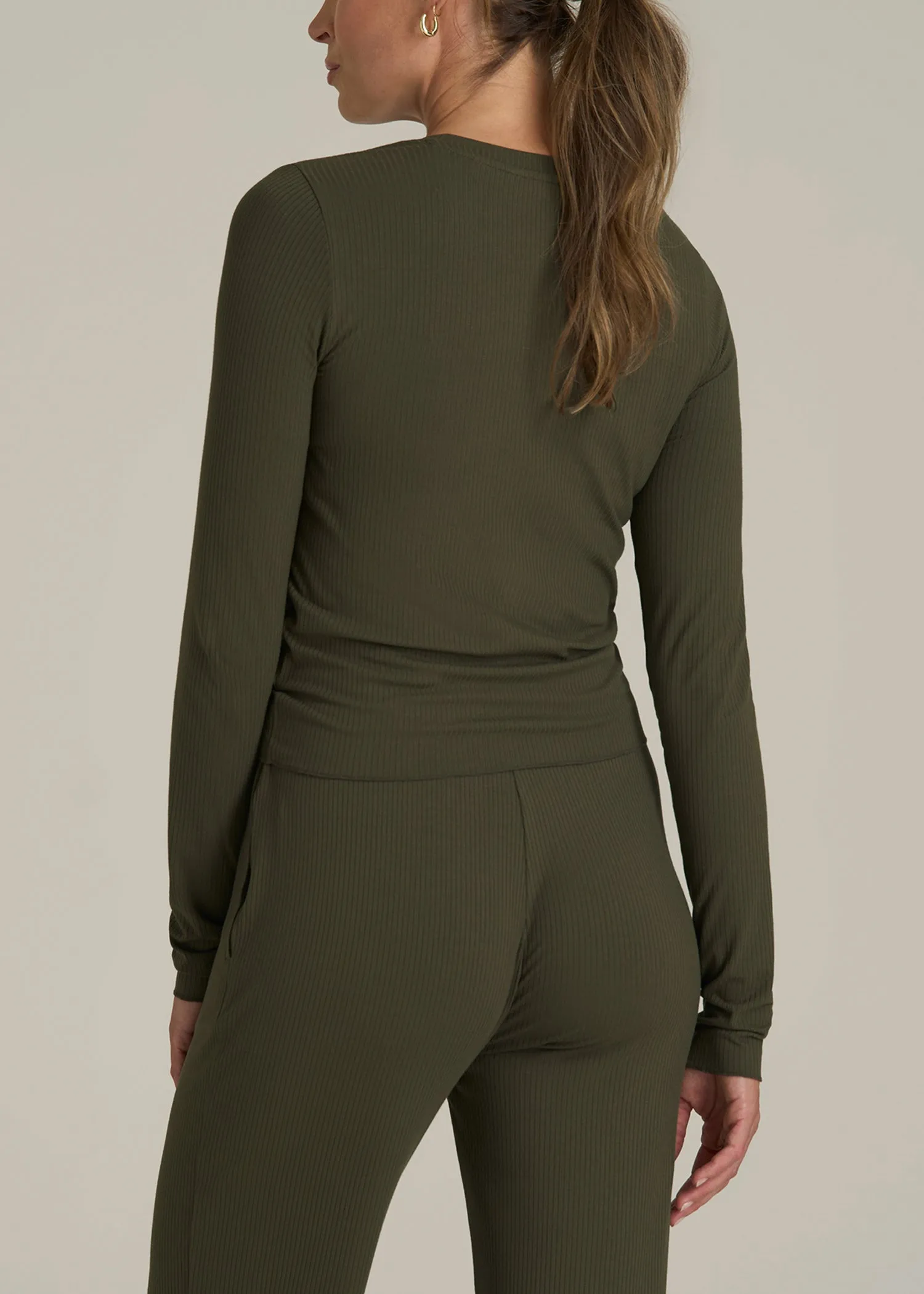 Lightweight Ribbed Cropped Lounge Shirt for Tall Women in Forest Night sold by American Tall product image thumbnail 5