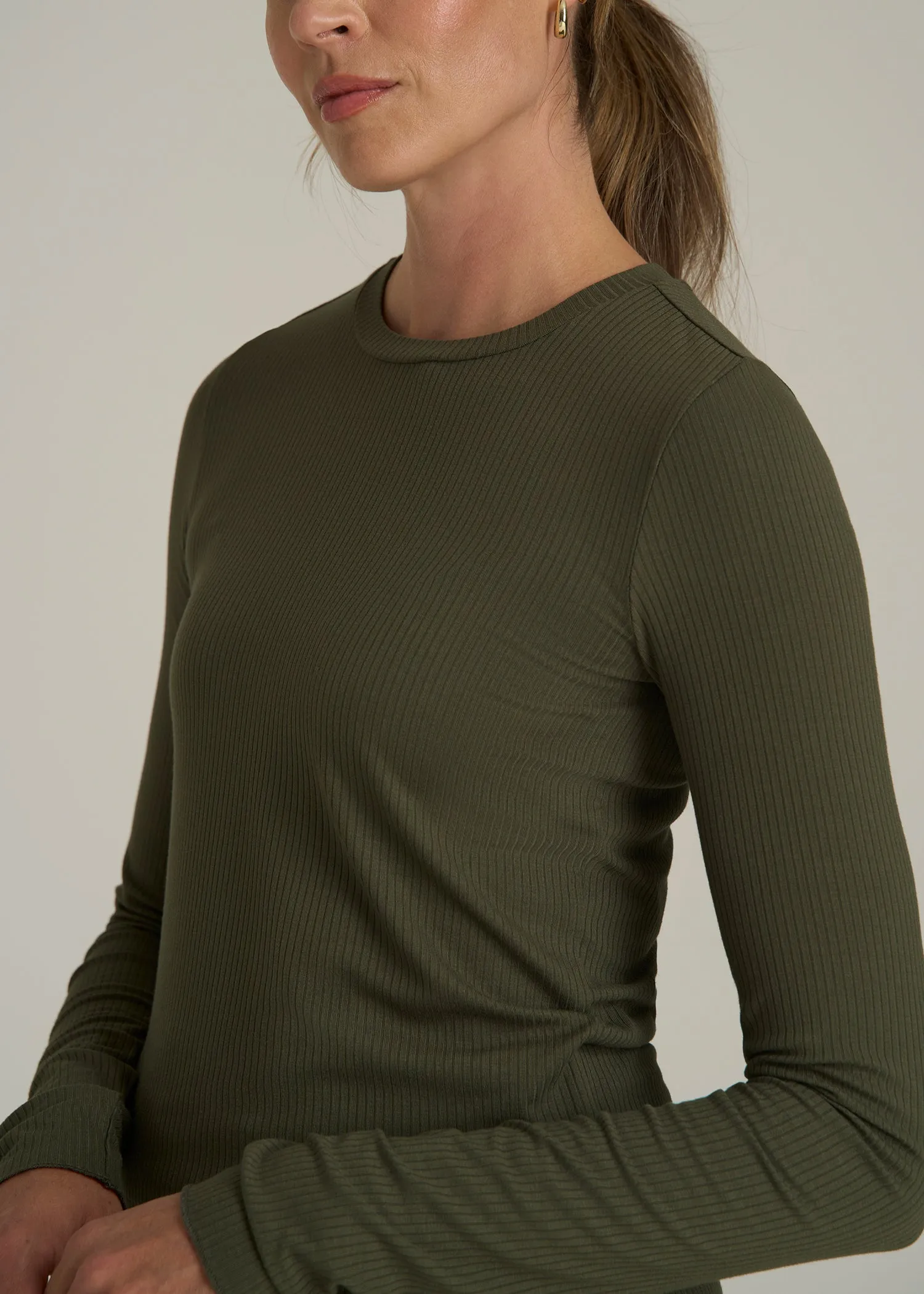 Lightweight Ribbed Cropped Lounge Shirt for Tall Women in Forest Night sold by American Tall product image thumbnail 2