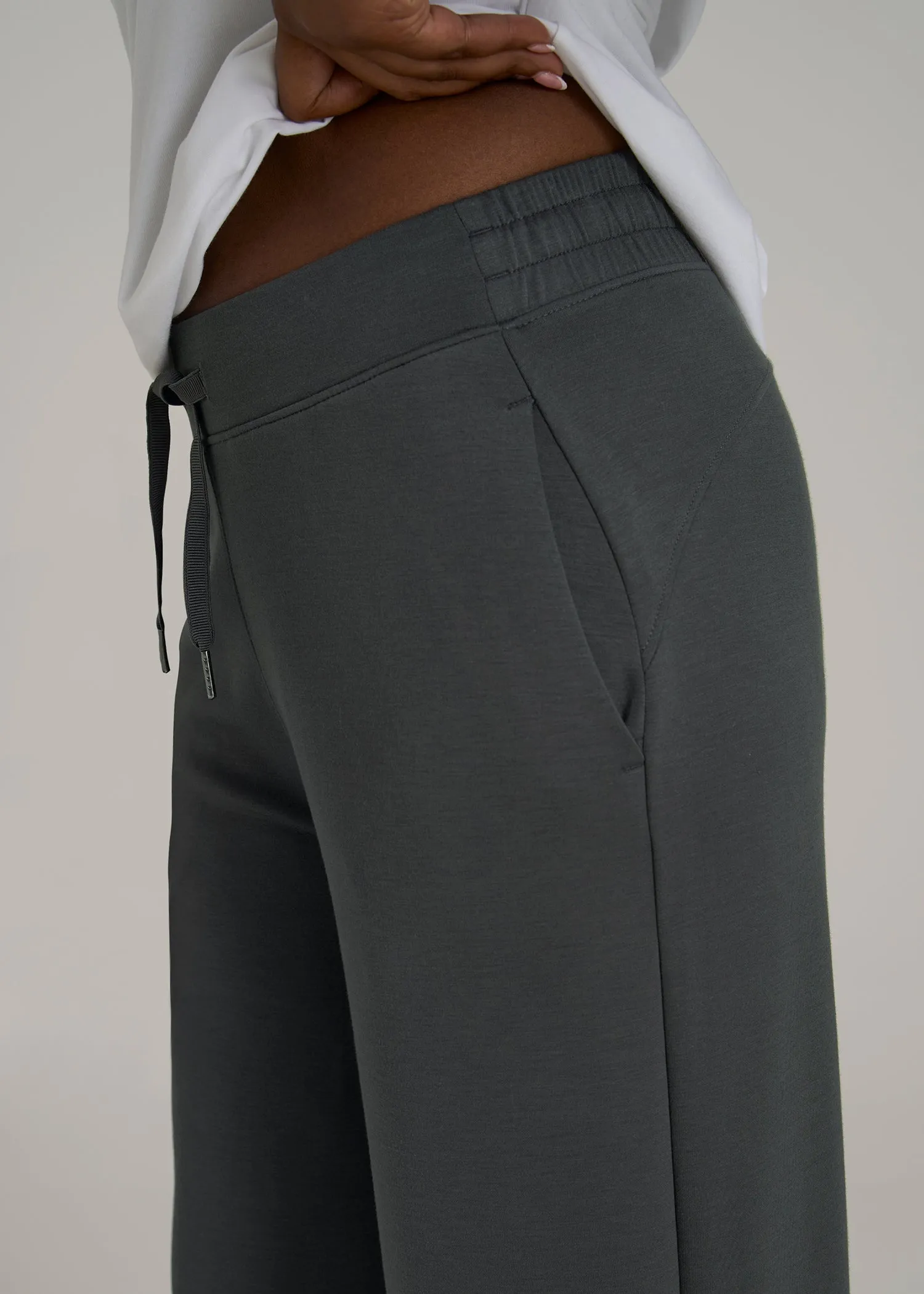 Pull-On Tie Waist Wide Leg Pants for Tall Women in Iron Grey sold by American Tall product image thumbnail 2