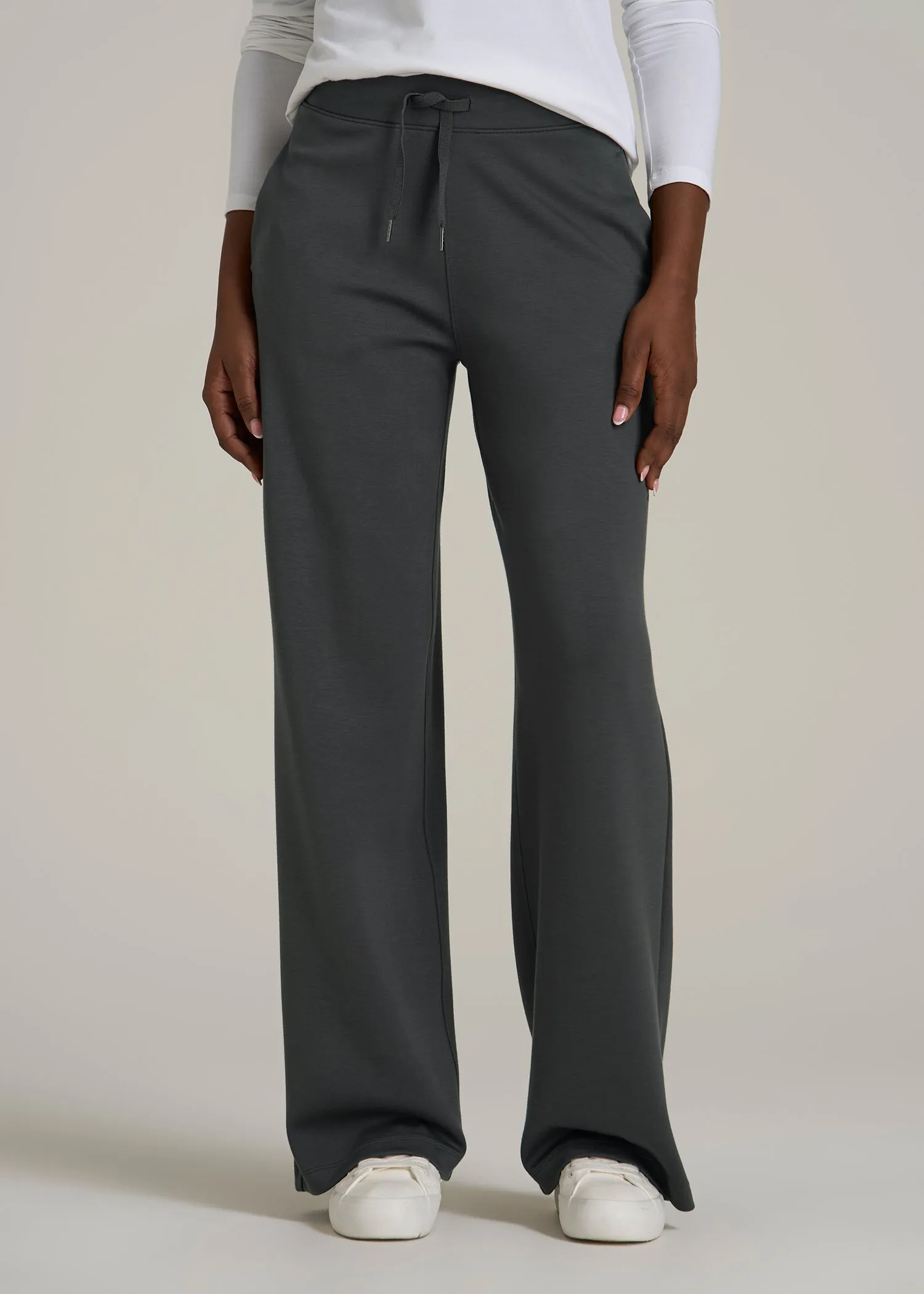 Pull-On Tie Waist Wide Leg Pants for Tall Women in Iron Grey sold by American Tall