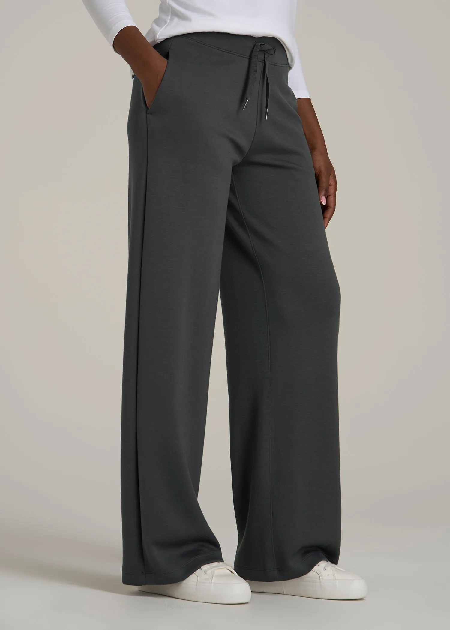 Pull-On Tie Waist Wide Leg Pants for Tall Women in Iron Grey sold by American Tall product image thumbnail 3