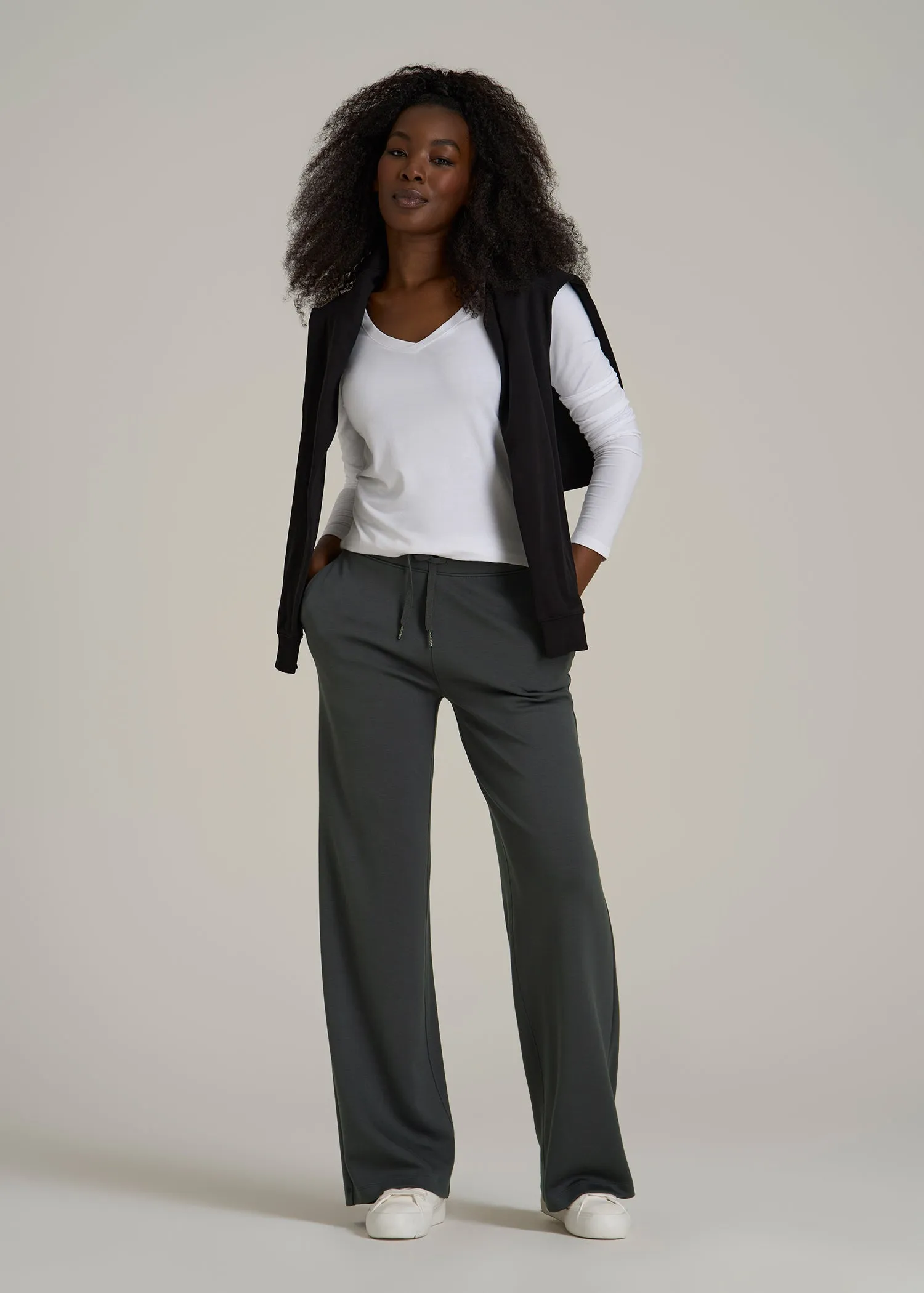 Pull-On Tie Waist Wide Leg Pants for Tall Women in Iron Grey sold by American Tall product image thumbnail 4