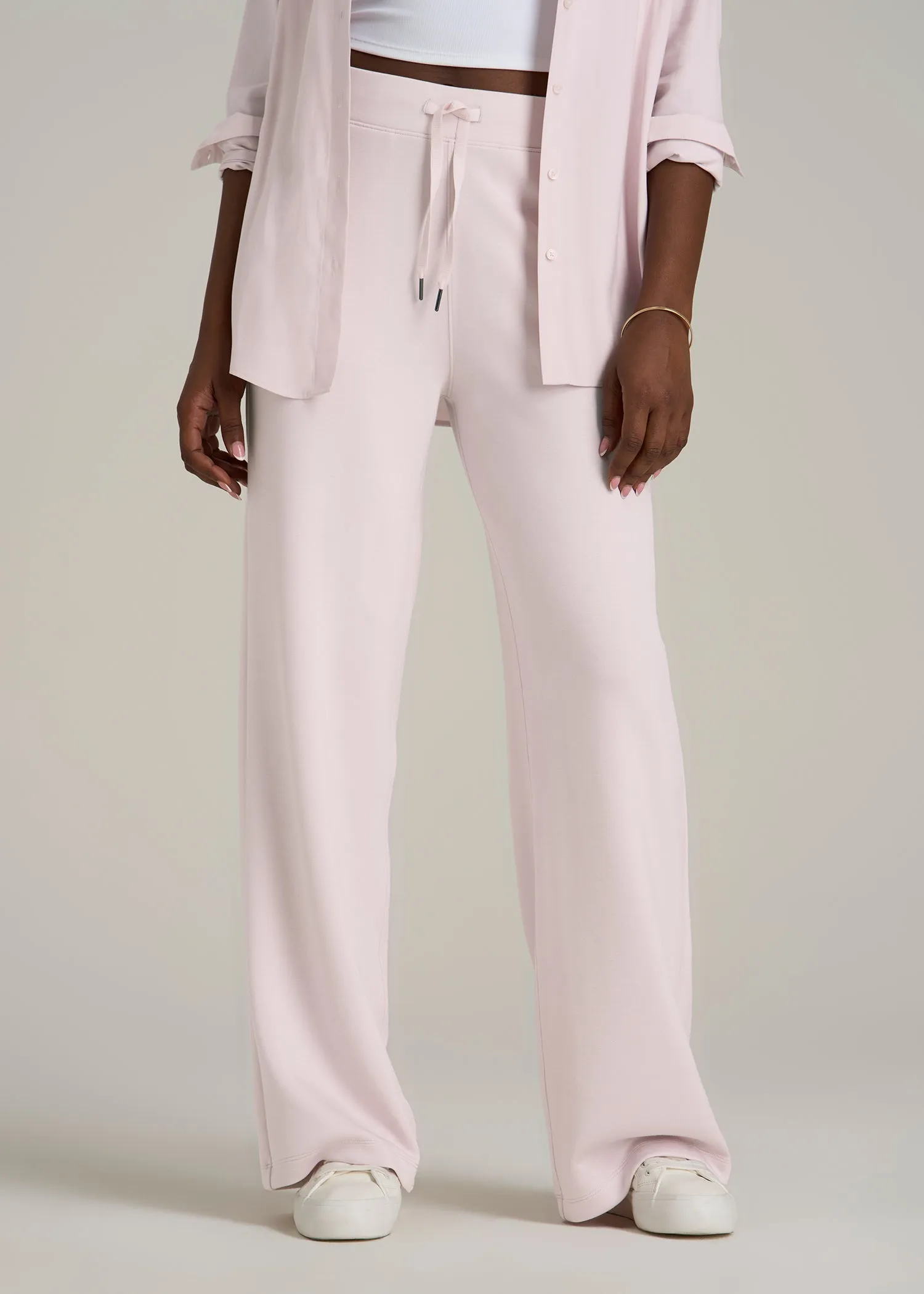 Pull-On Tie Waist Wide Leg Pants for Tall Women in Grey Lilac sold by American Tall