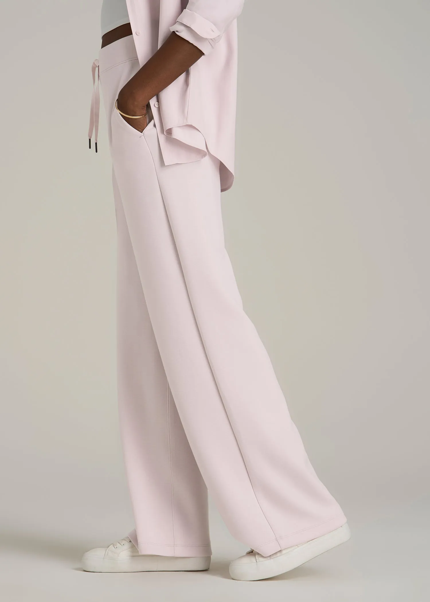 Pull-On Tie Waist Wide Leg Pants for Tall Women in Grey Lilac sold by American Tall product image thumbnail 3