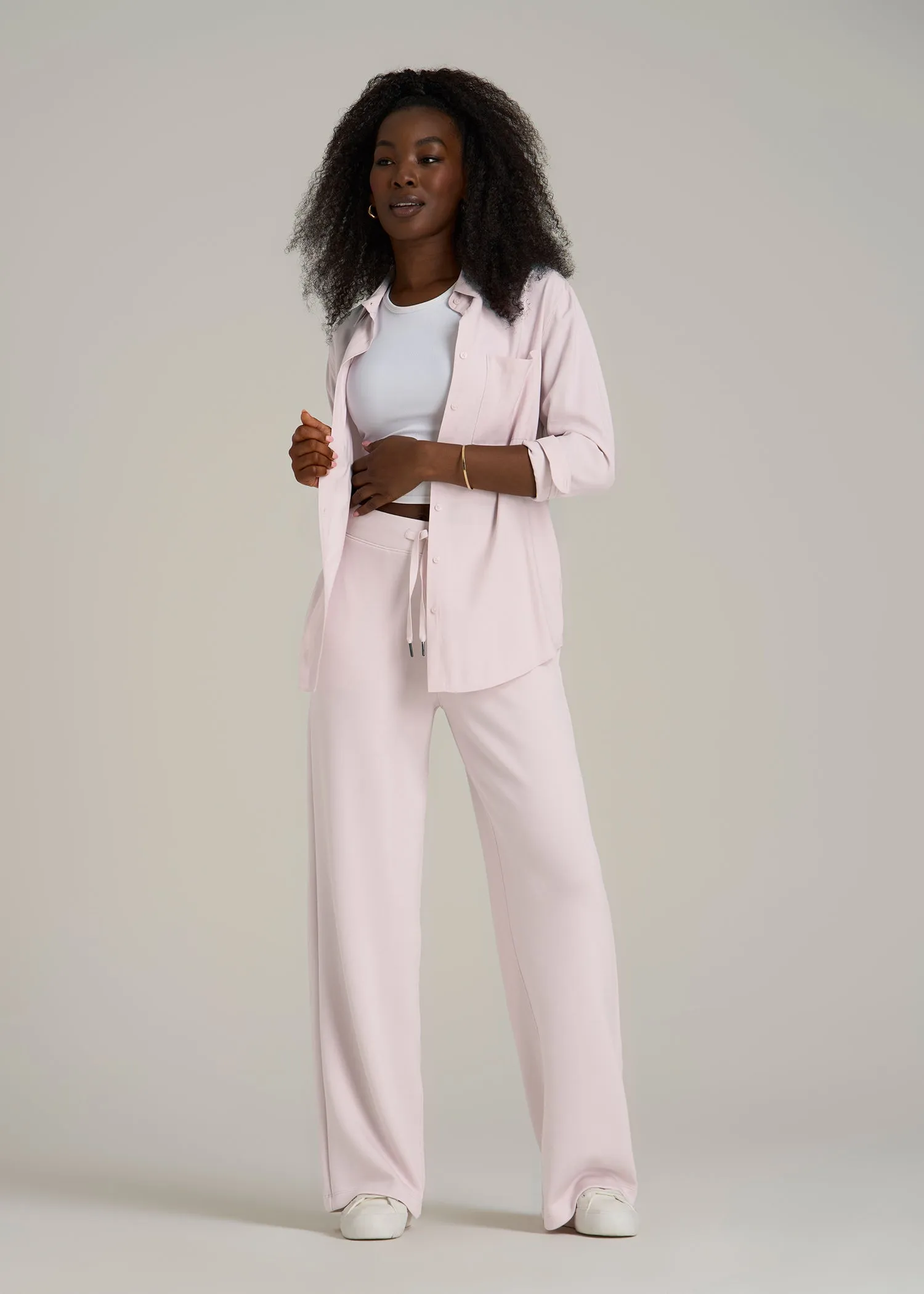 Pull-On Tie Waist Wide Leg Pants for Tall Women in Grey Lilac sold by American Tall product image thumbnail 4