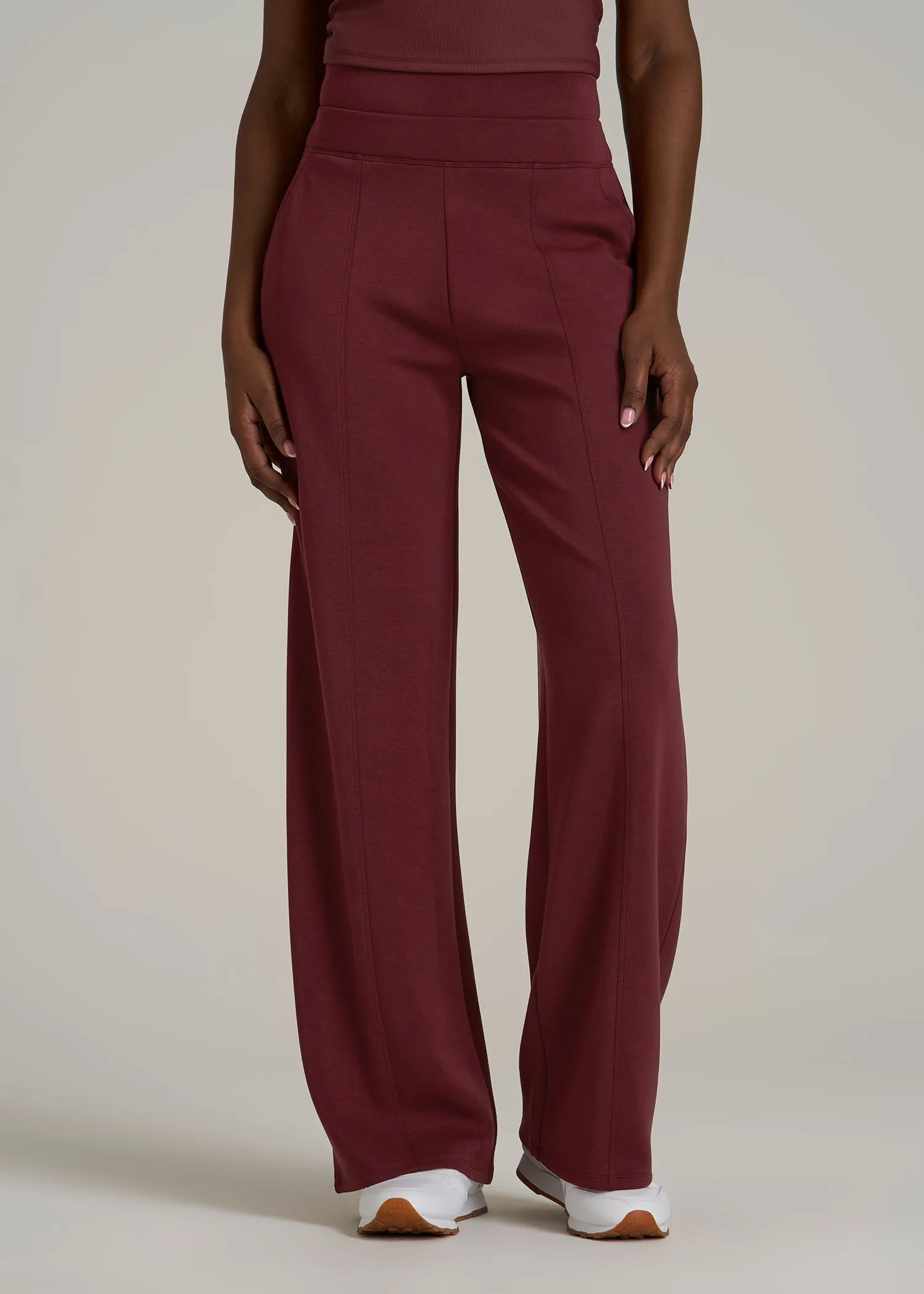Soft Motion Wide Leg Ultra High Rise Pant for Tall Women in Tawny Port sold by American Tall