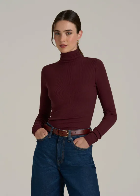 Fitted Long Sleeve Ribbed Turtleneck Tee for Tall Women in Port Royale made by American Tall