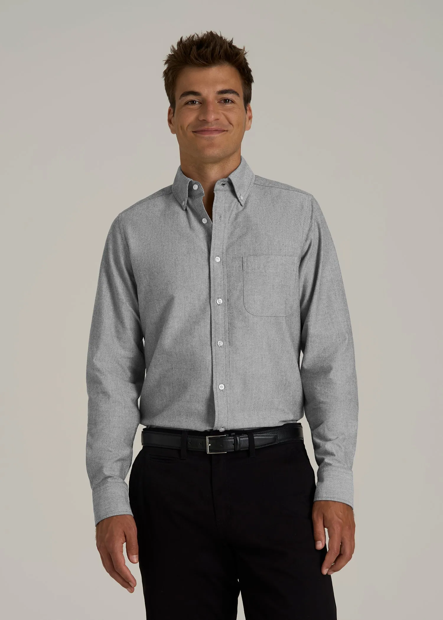 Oxford Cloth Button Down Shirt for Tall Men in Formal Grey sold by American Tall