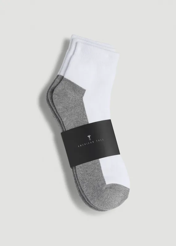 3-Pack Quarter Socks for Tall Men in White with Grey sold by American Tall