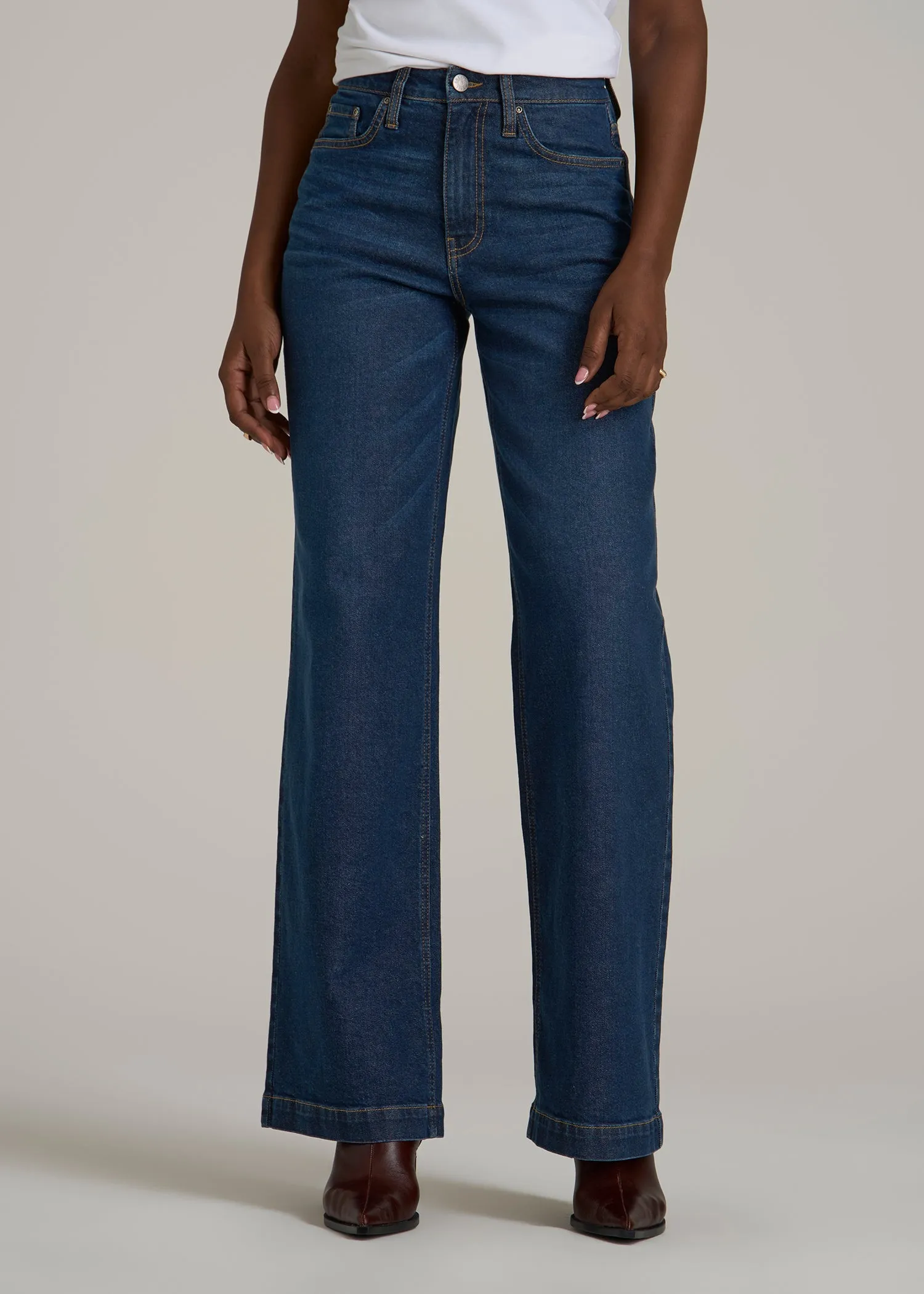 Luna High-Rise Wide-Leg Jeans for Tall Women in Dark Blue Wash sold by American Tall