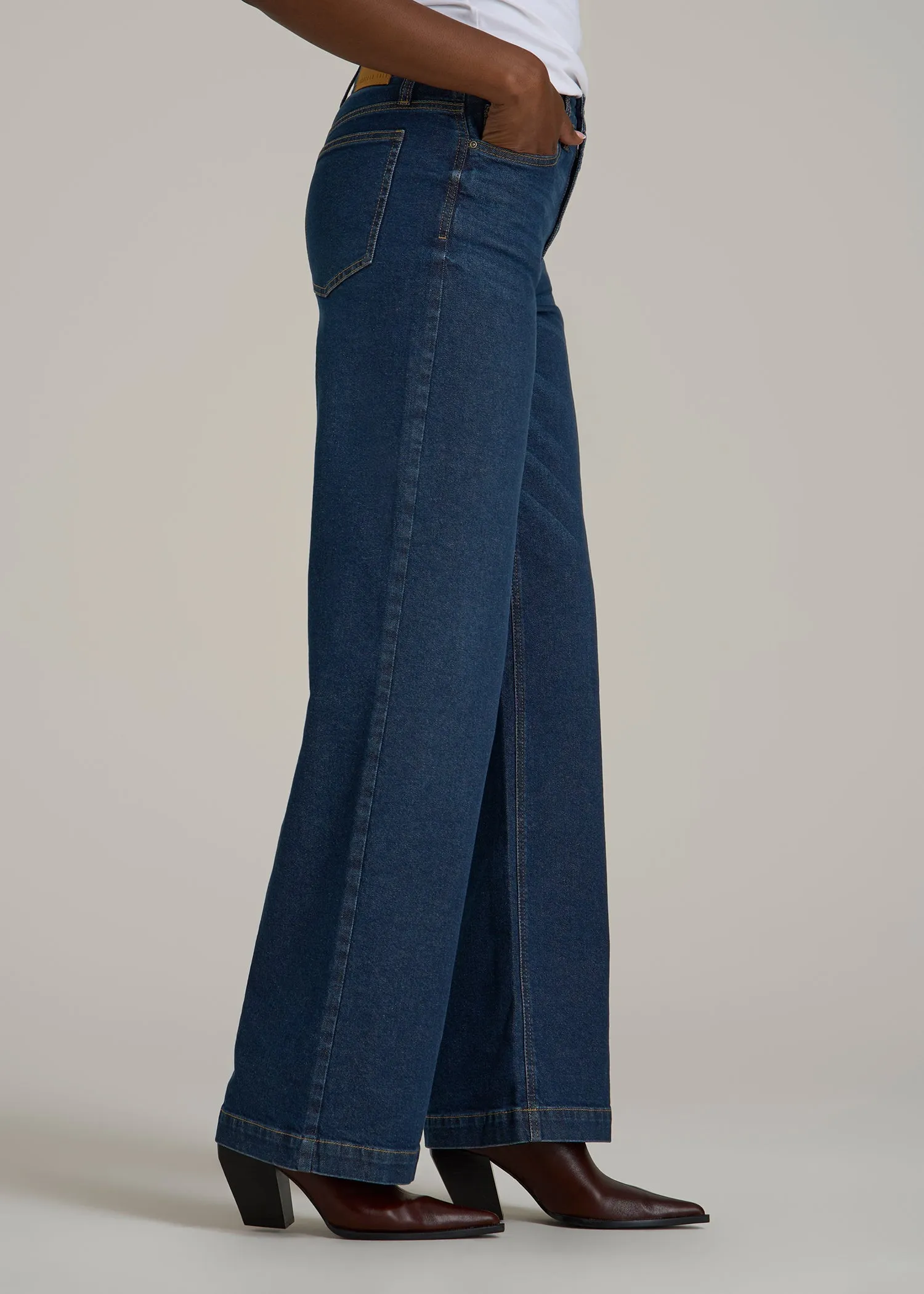 Luna High-Rise Wide-Leg Jeans for Tall Women in Dark Blue Wash sold by American Tall product image thumbnail 3