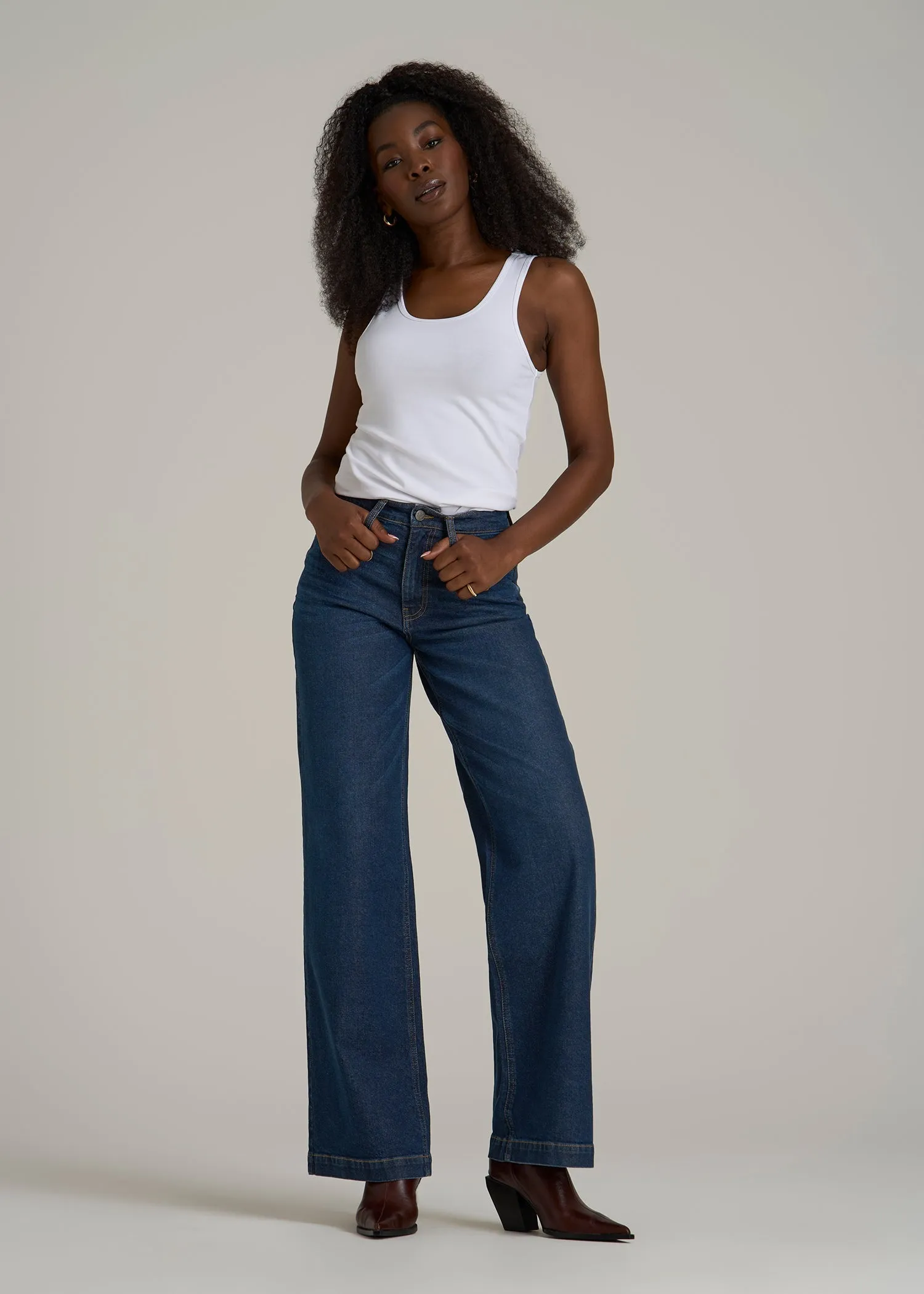 Luna High-Rise Wide-Leg Jeans for Tall Women in Dark Blue Wash sold by American Tall product image thumbnail 4