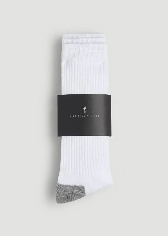 3-Pack Crew Socks for Tall Men in White with Grey sold by American Tall