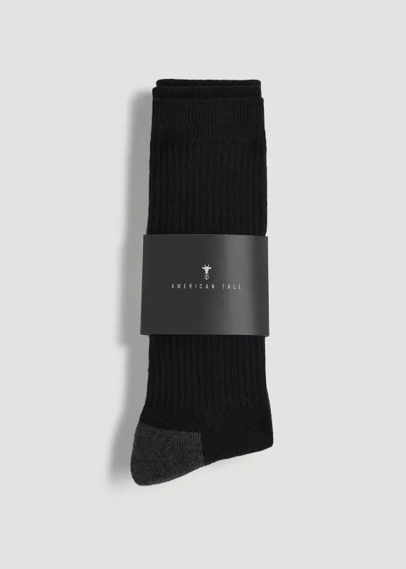 3-Pack Crew Socks for Tall Men in Black with Grey sold by American Tall