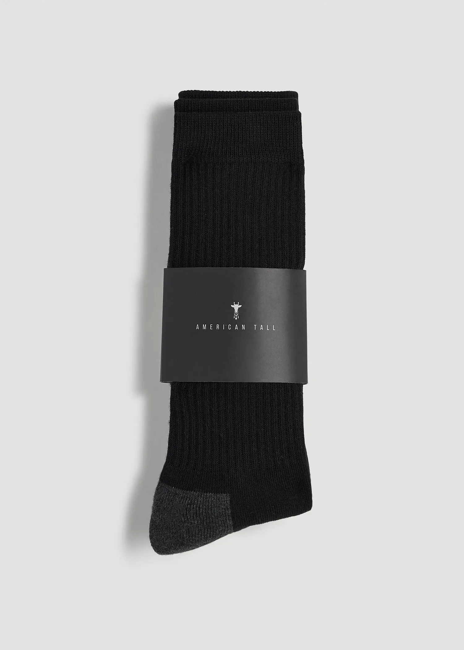 3-Pack Crew Socks for Tall Men in Black with Grey sold by American Tall