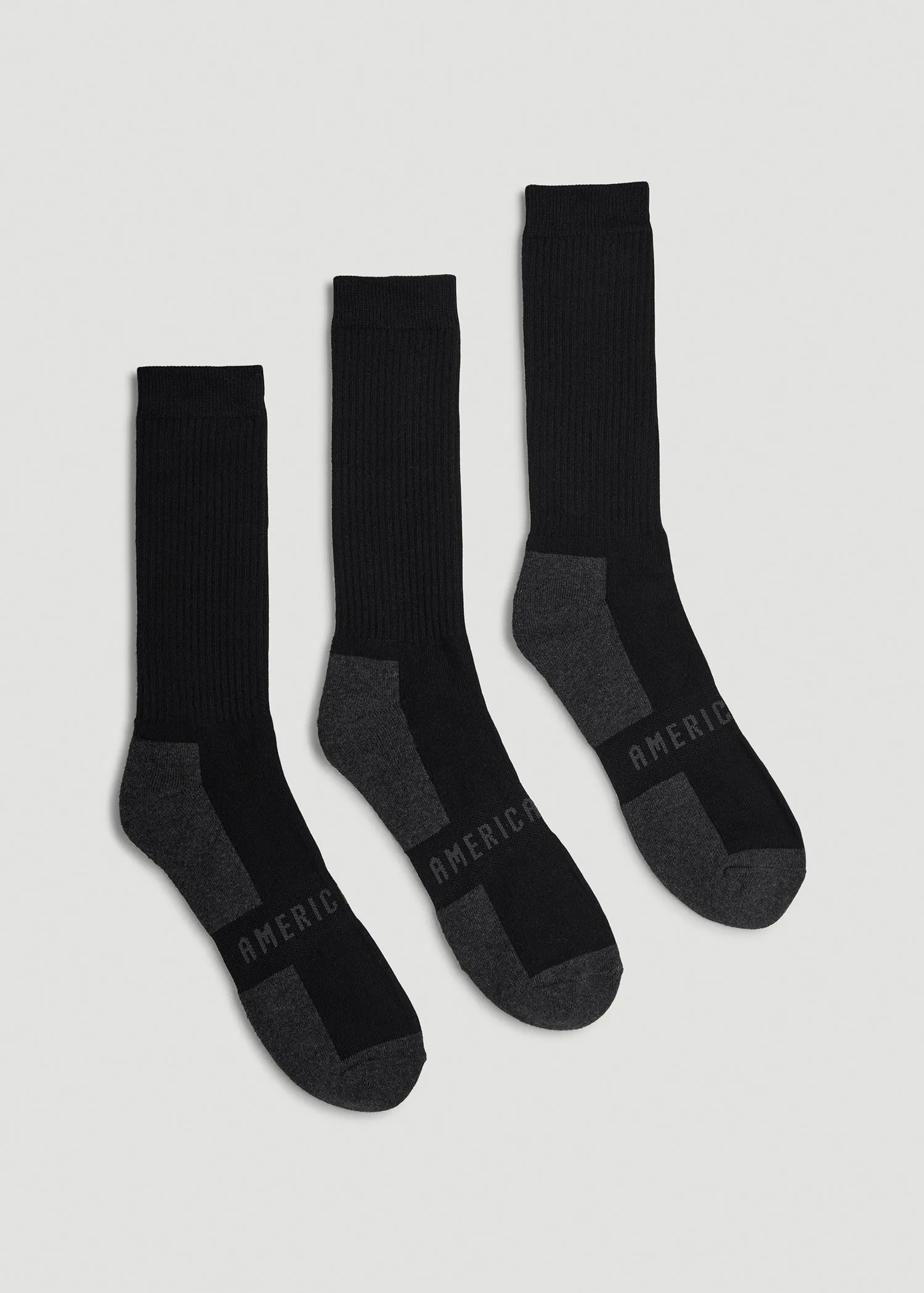 3-Pack Crew Socks for Tall Men in Black with Grey sold by American Tall product image thumbnail 2
