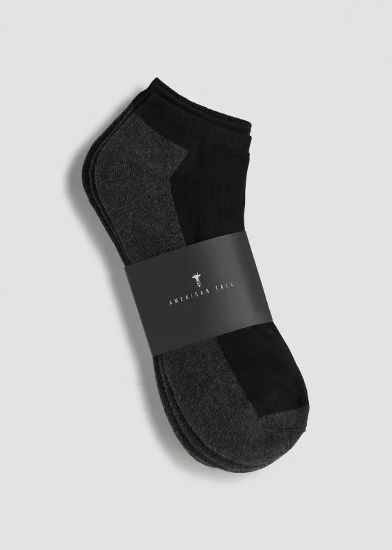 3-Pack Ankle Socks for Tall Men in Black with Grey sold by American Tall