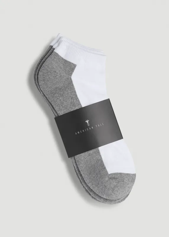3-Pack Ankle Socks for Tall Men in White with Grey sold by American Tall