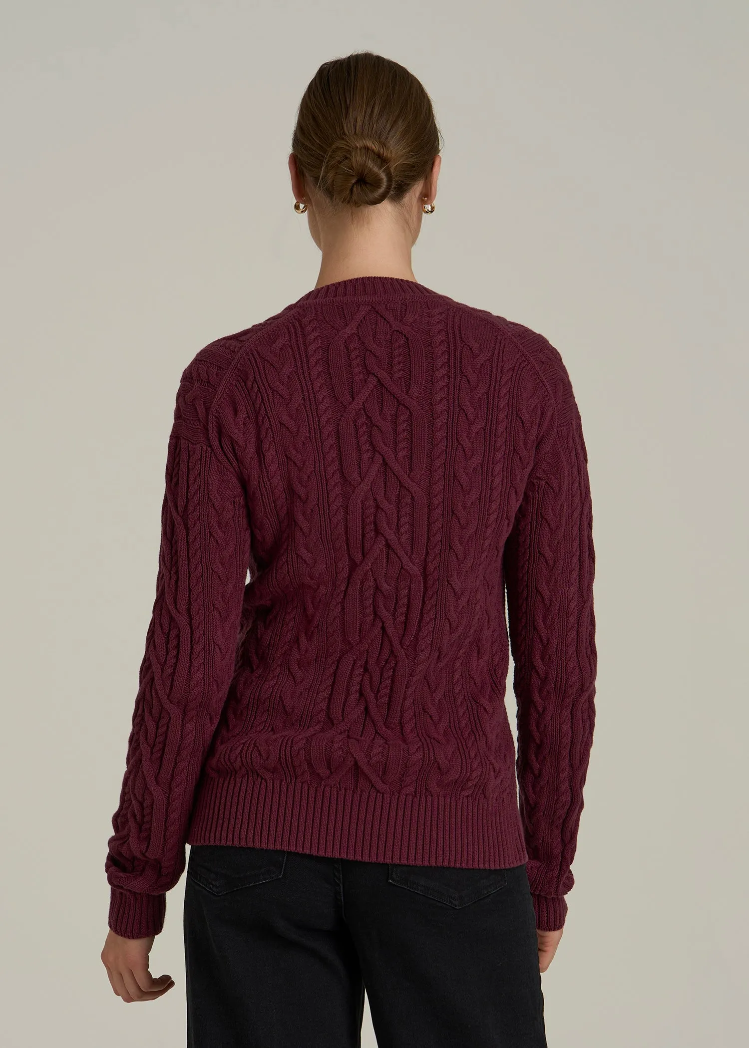 Relaxed Cotton Cable Knit Cardigan for Tall Women in Tawny Port sold by American Tall product image thumbnail 5